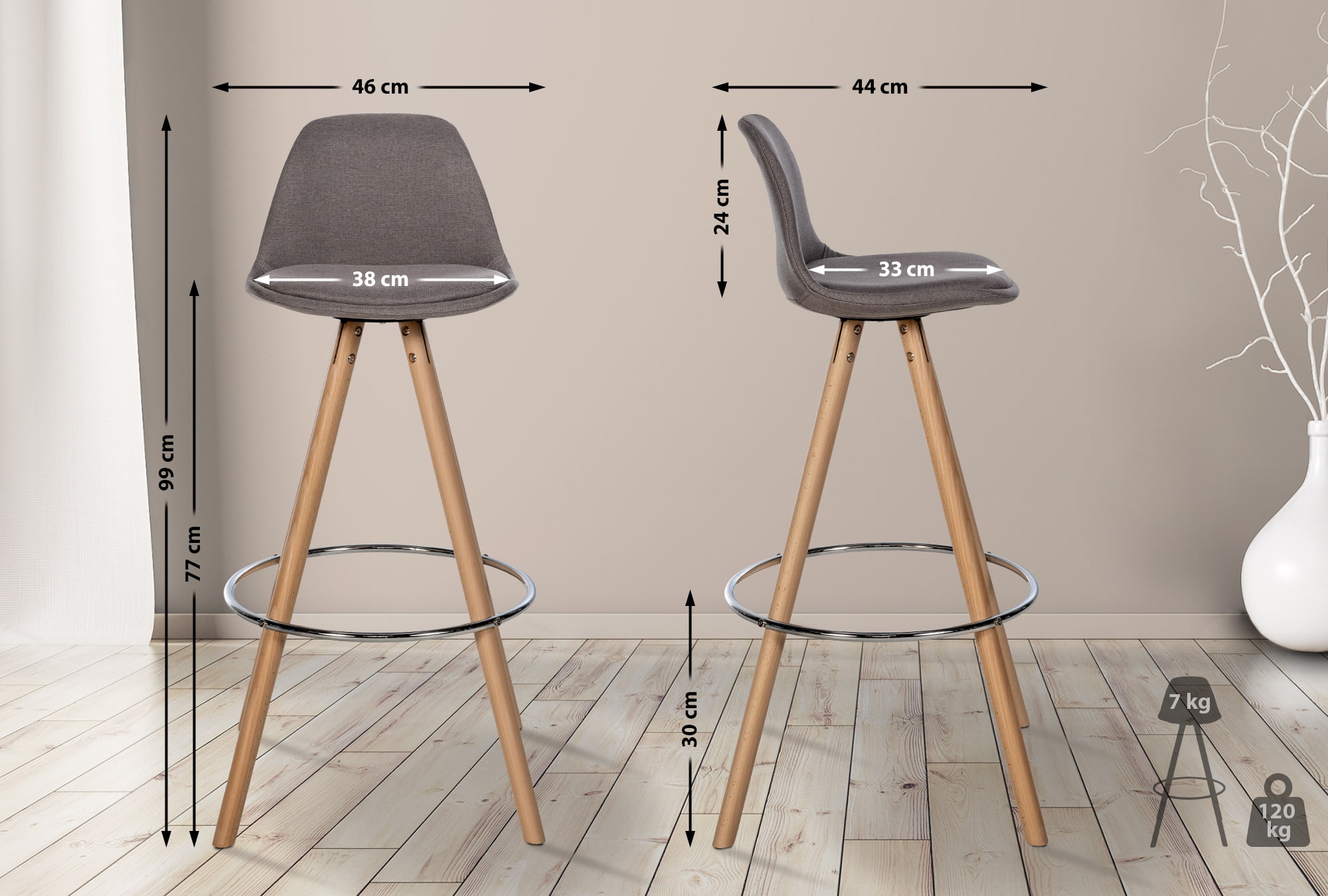 Taburete de bar Corbin de tela con base de 4 patas redondas