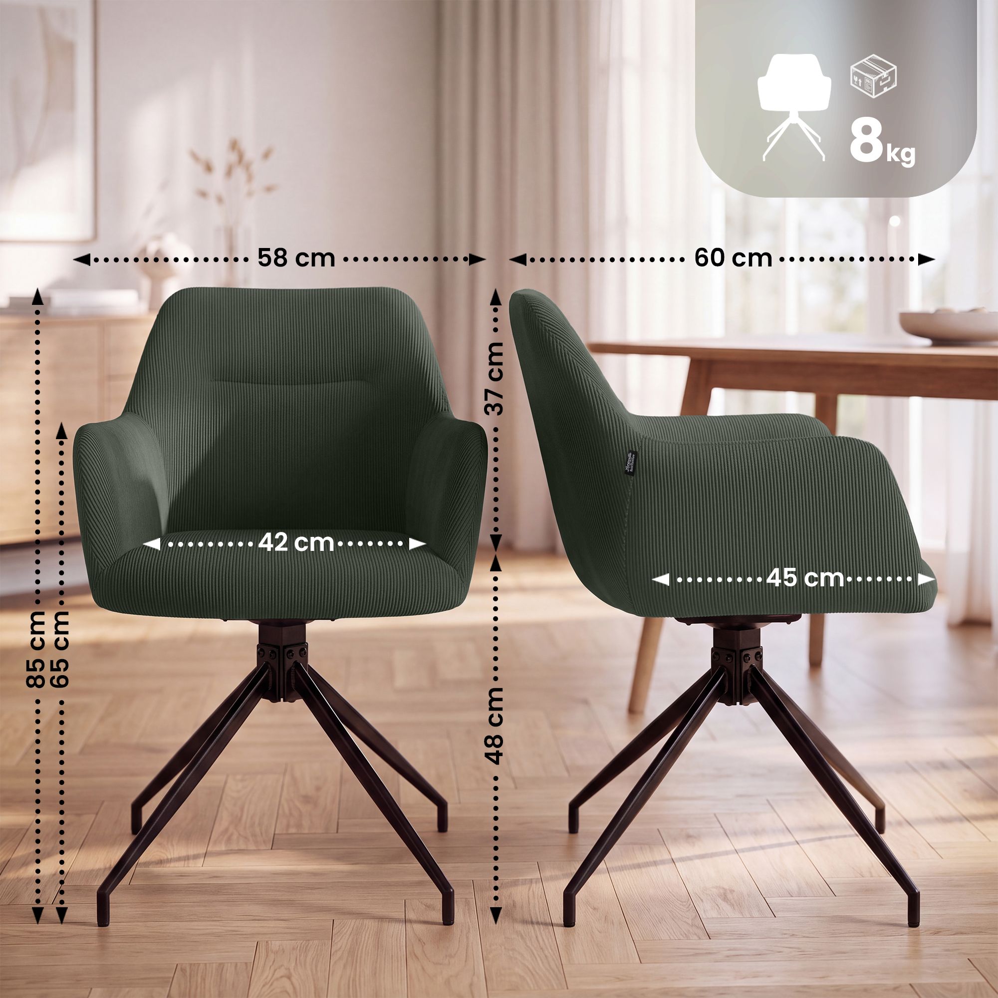 Silla de comedor Merlinda de pana