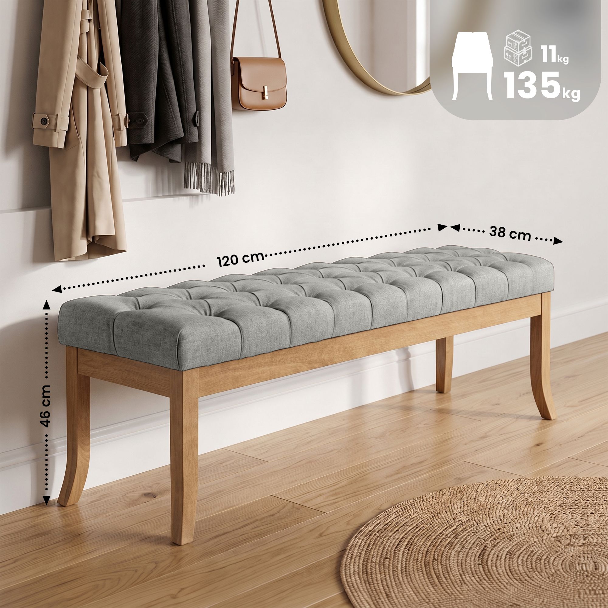 Banco Recibidor Ramses En Tela & Madera Clara
