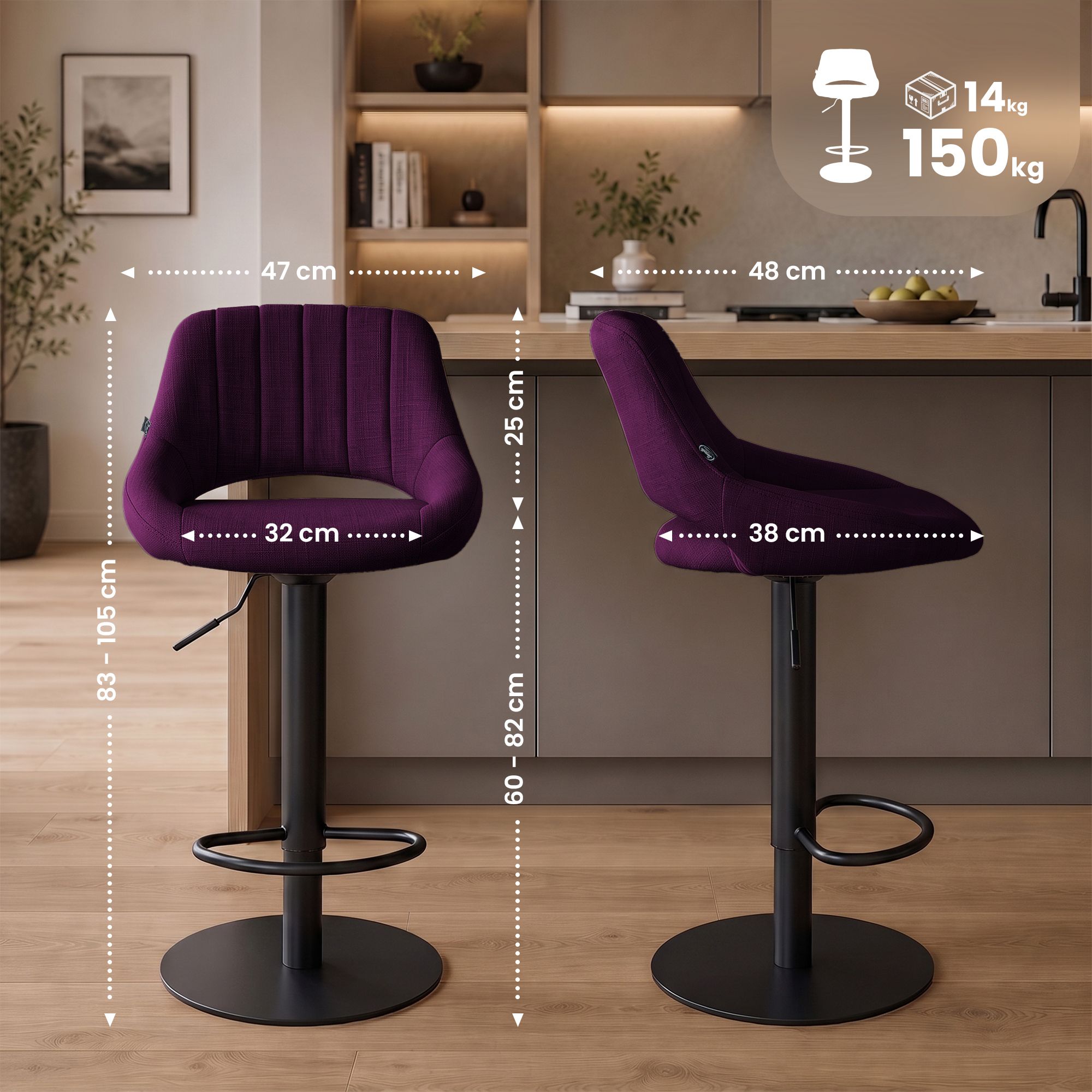 Taburete de bar Milet negro con base extra pesada