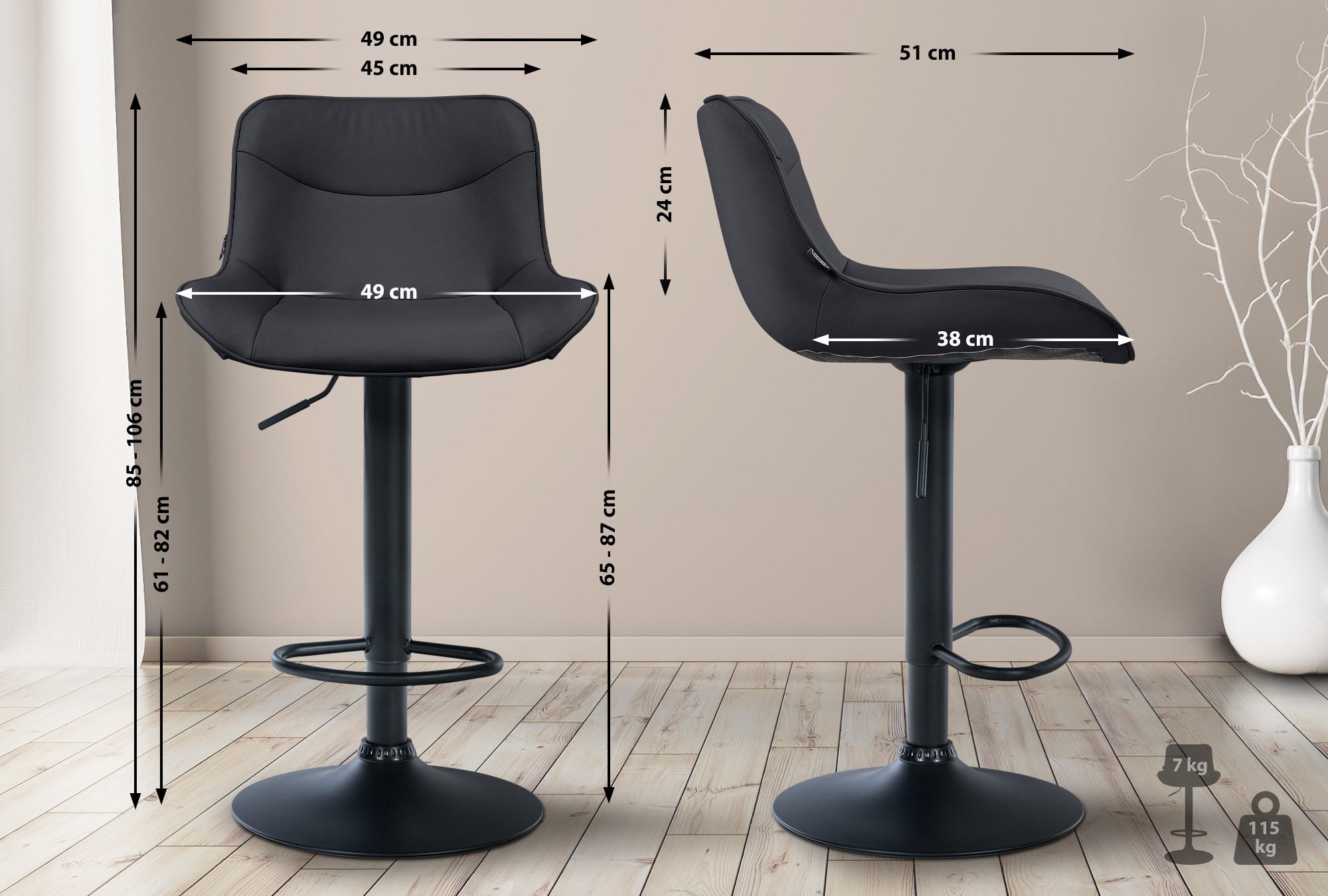 Juego de 2 taburetes de bar Vonore en polipiel
