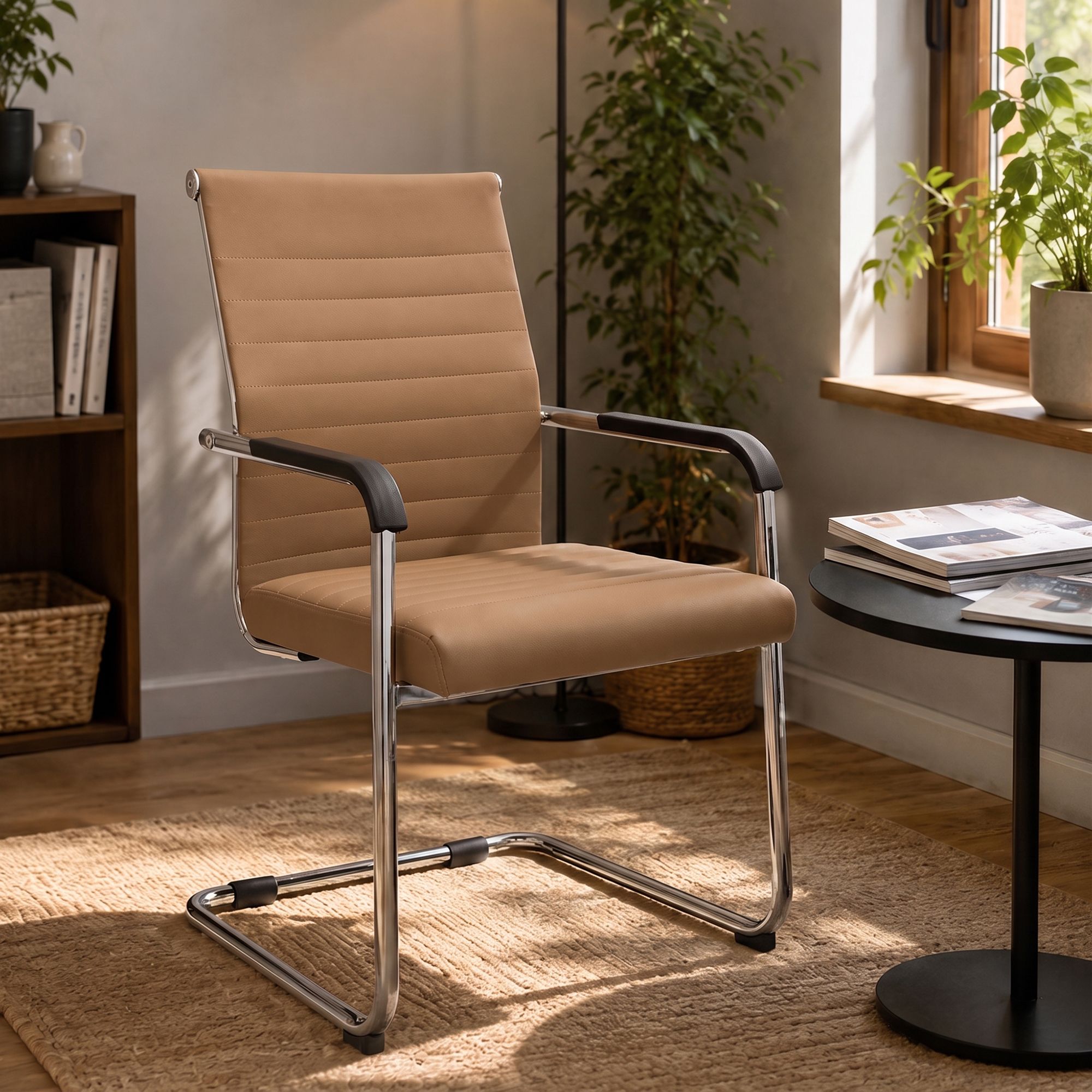 Silla cantilever Hakon en imitación de cuero elegante y cómoda para tu comedor o oficina