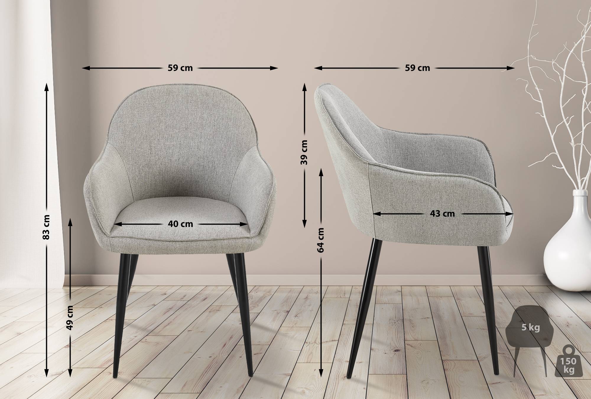 Set de 2 sillas de comedor Boise en tela