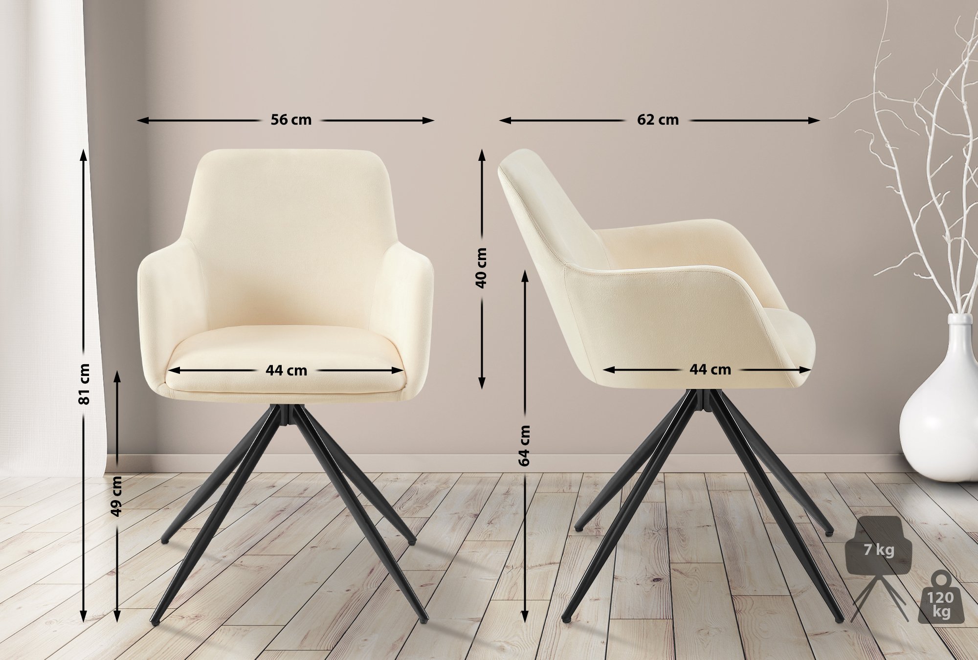 Silla de comedor Olema en terciopelo