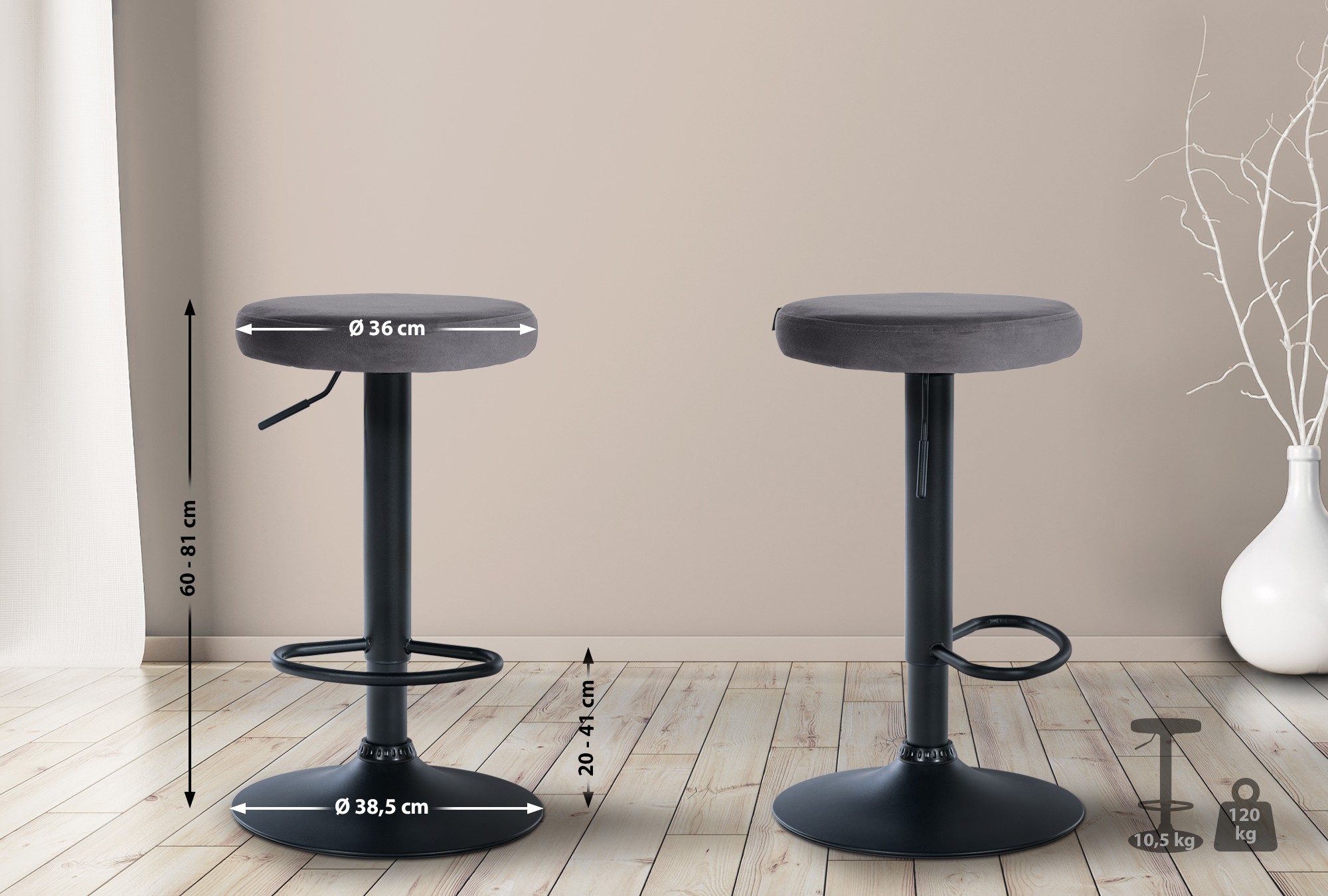 Set de 2 Taburetes de bar Ponte en terciopelo