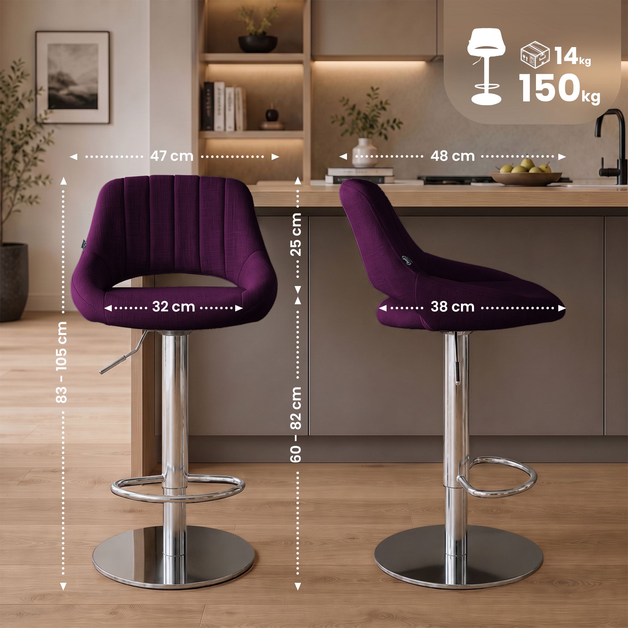 Set de 2 taburetes de bar Milet cromados con base extra pesada