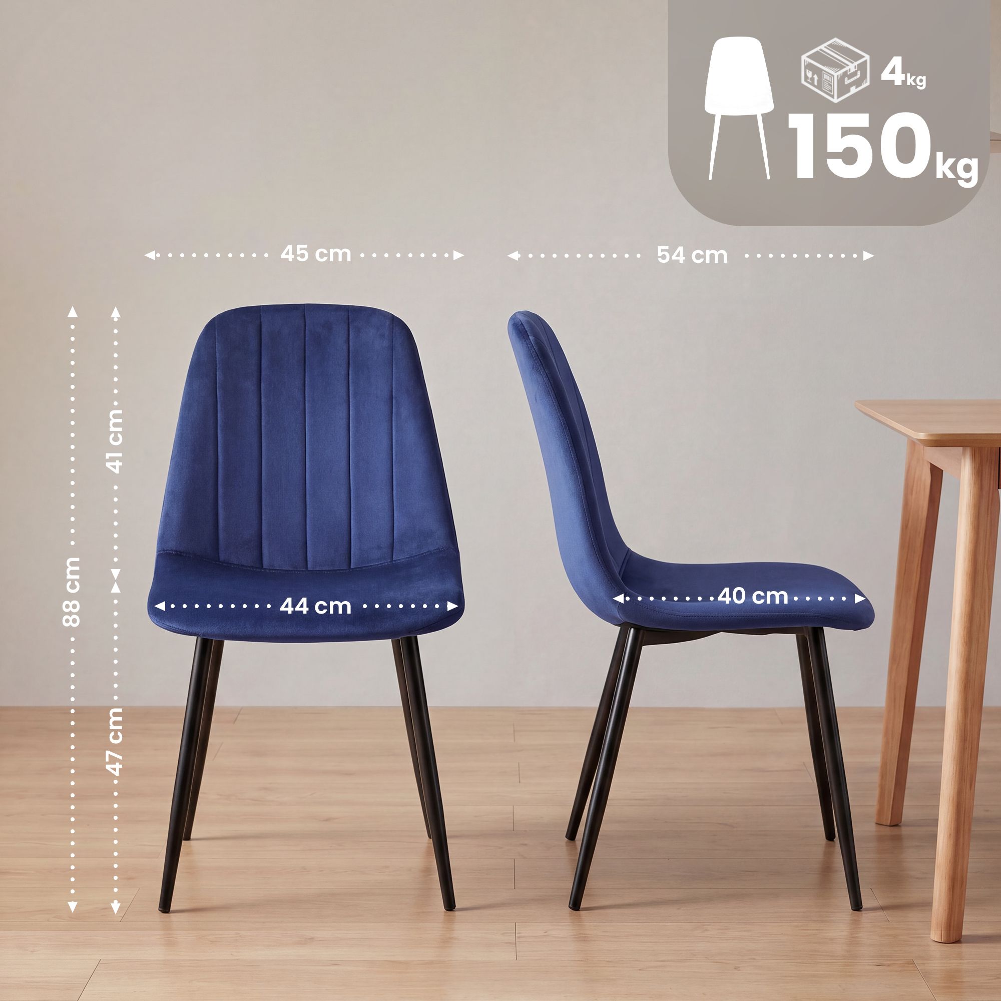 Juego de 4 sillas de comedor Baxter de terciopelo