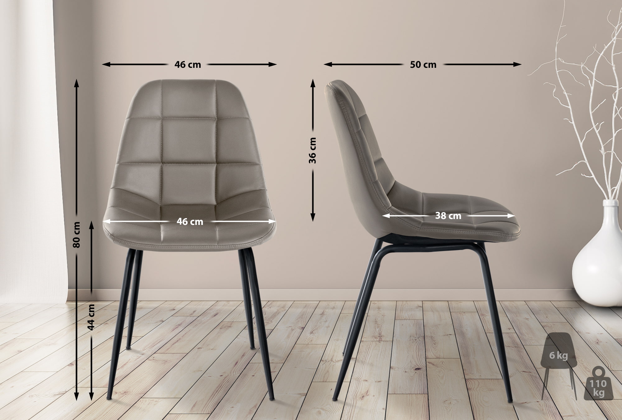 Silla de comedor Tom en tela o polipiel