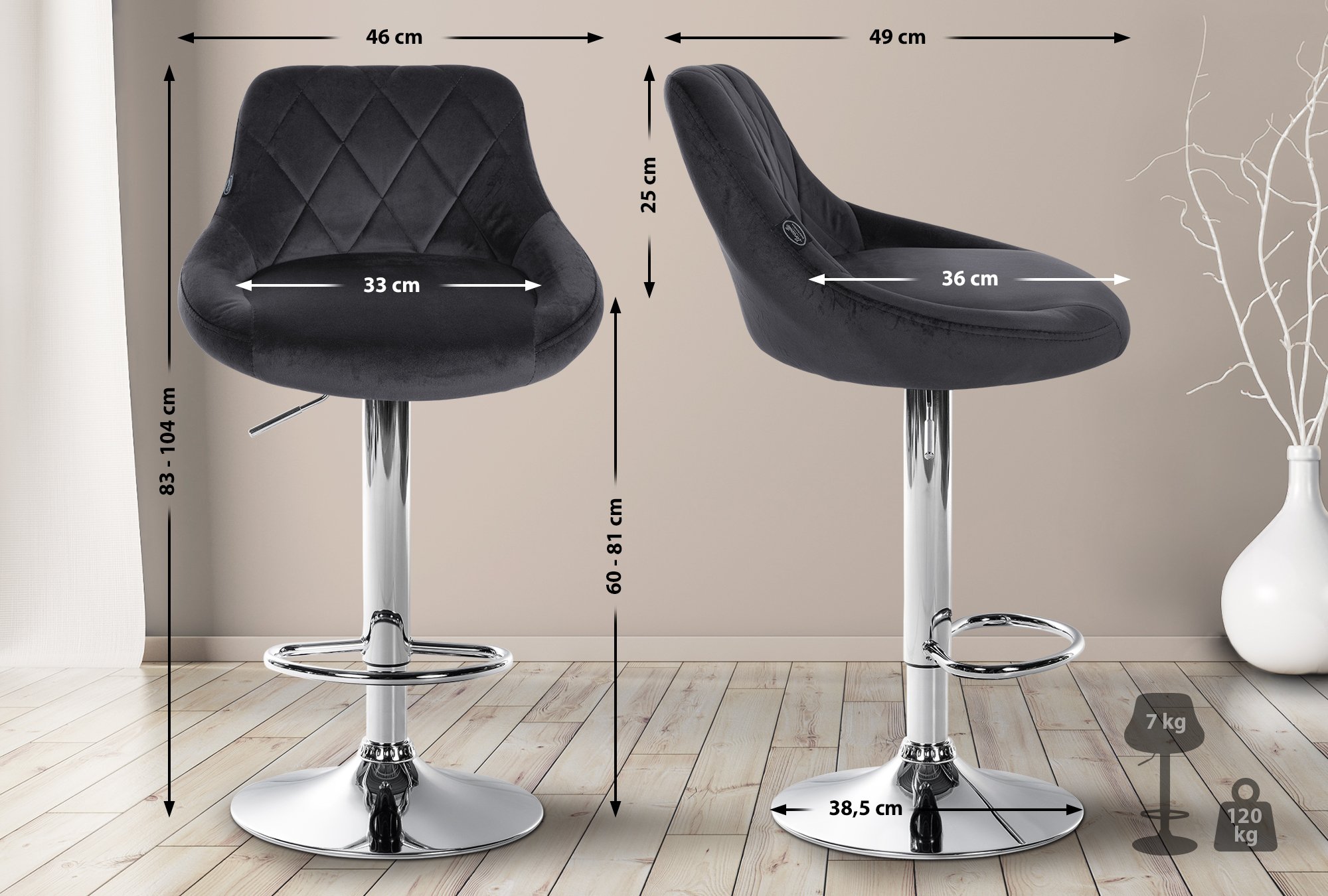 Taburete de bar Lazio en terciopelo