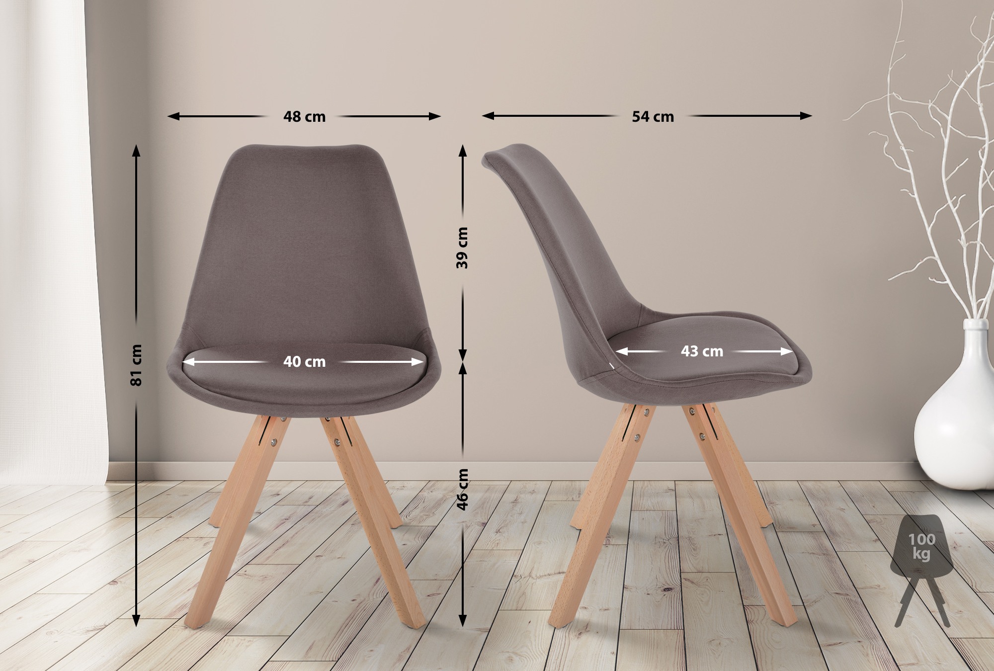 Silla de salón Sofia tapizada en tela