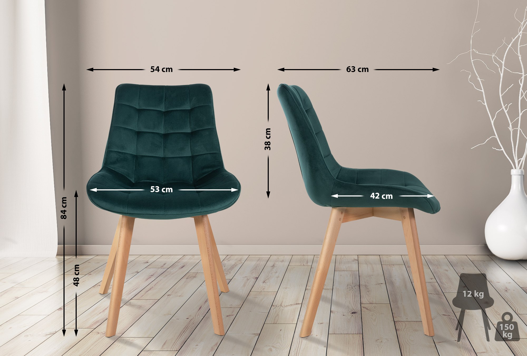 Silla de comedor Brook en terciopelo