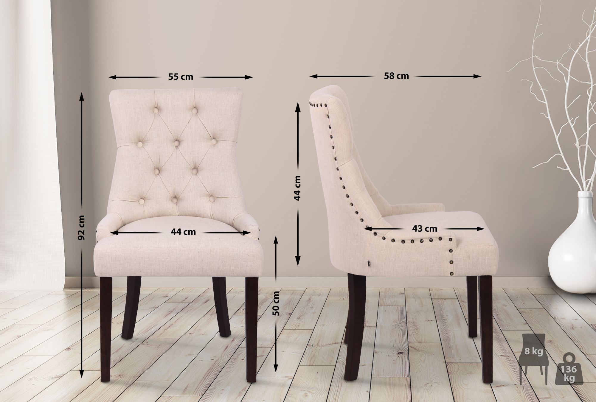 Set De 2 Sillas De Comedor Aberdeen