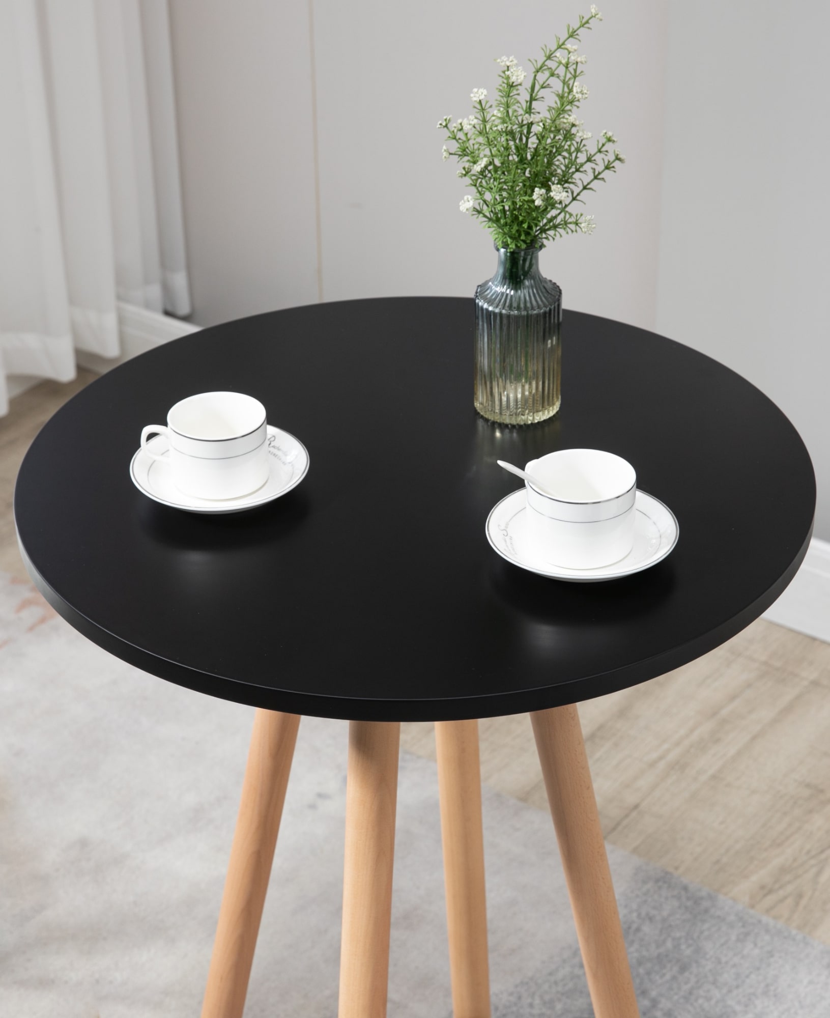 Mesa de bar Livia con tablero redondo de madera
