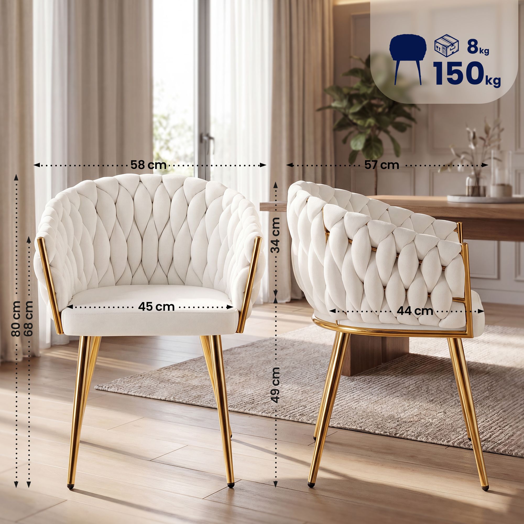 Silla de comedor Molise terciopelo dorado elegante y cómoda para tu hogar