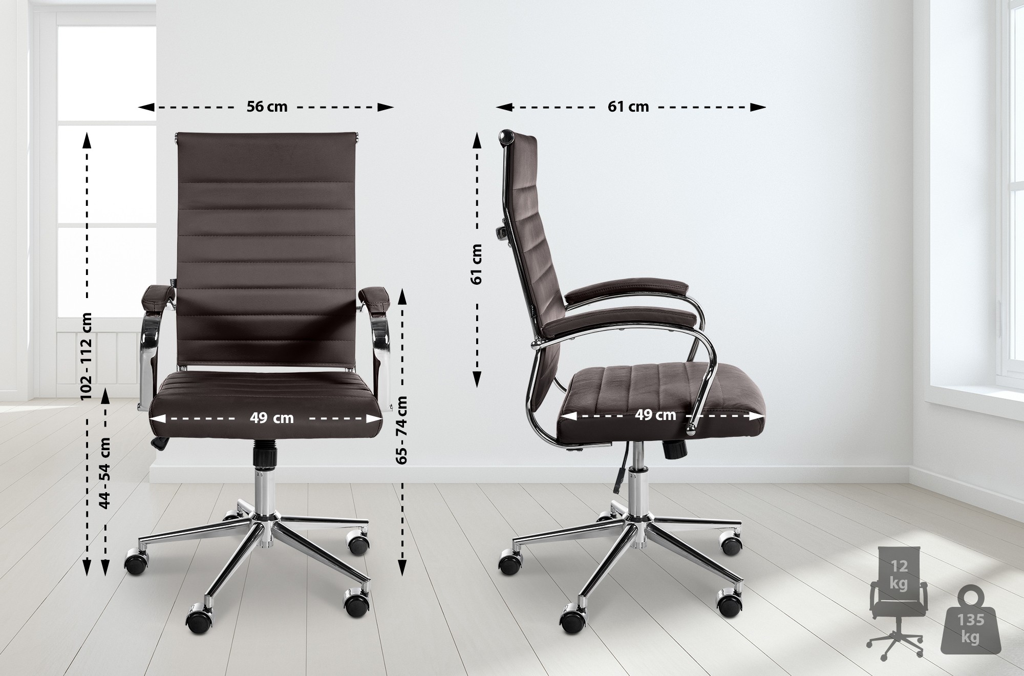 Silla de oficina Mollis de cuero auténtico