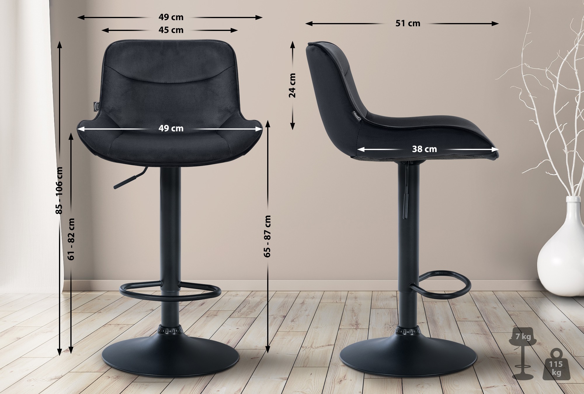 Taburete de bar Vonore en terciopelo