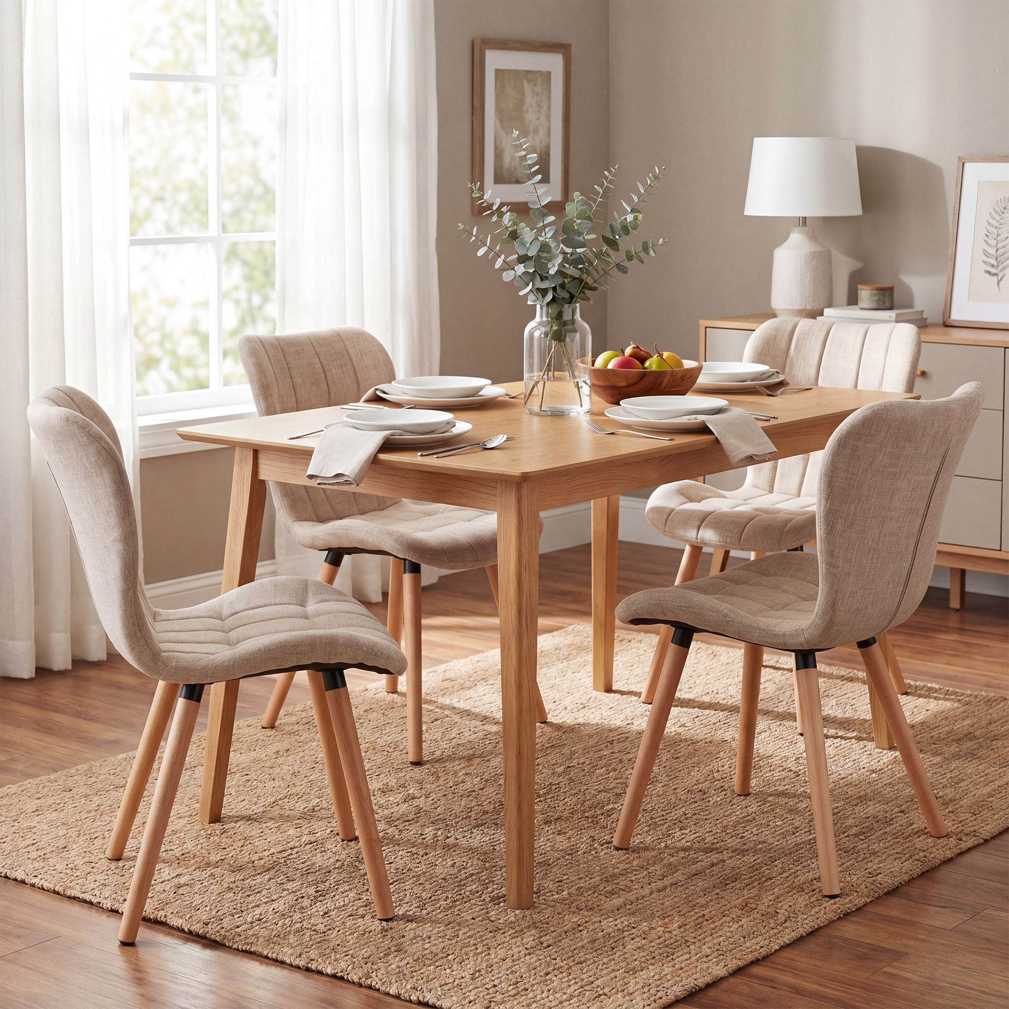 Juego de 4 Sillas de Comedor Elda Tapizadas en Tela