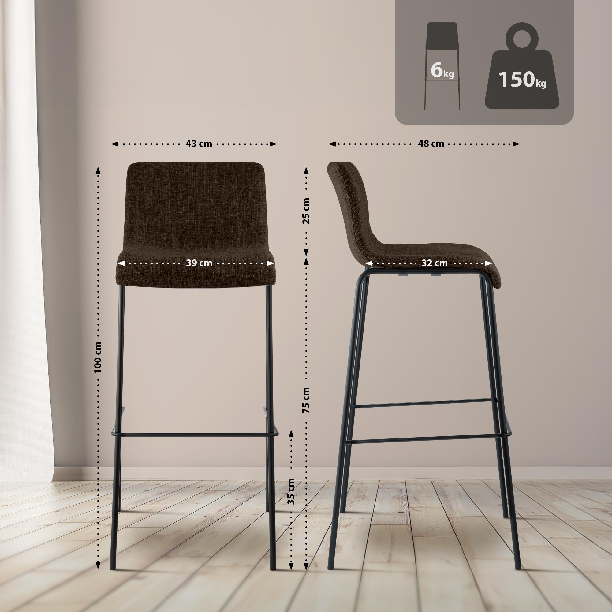 Juego de 2 taburetes de bar Hover, tela, base de cuatro patas