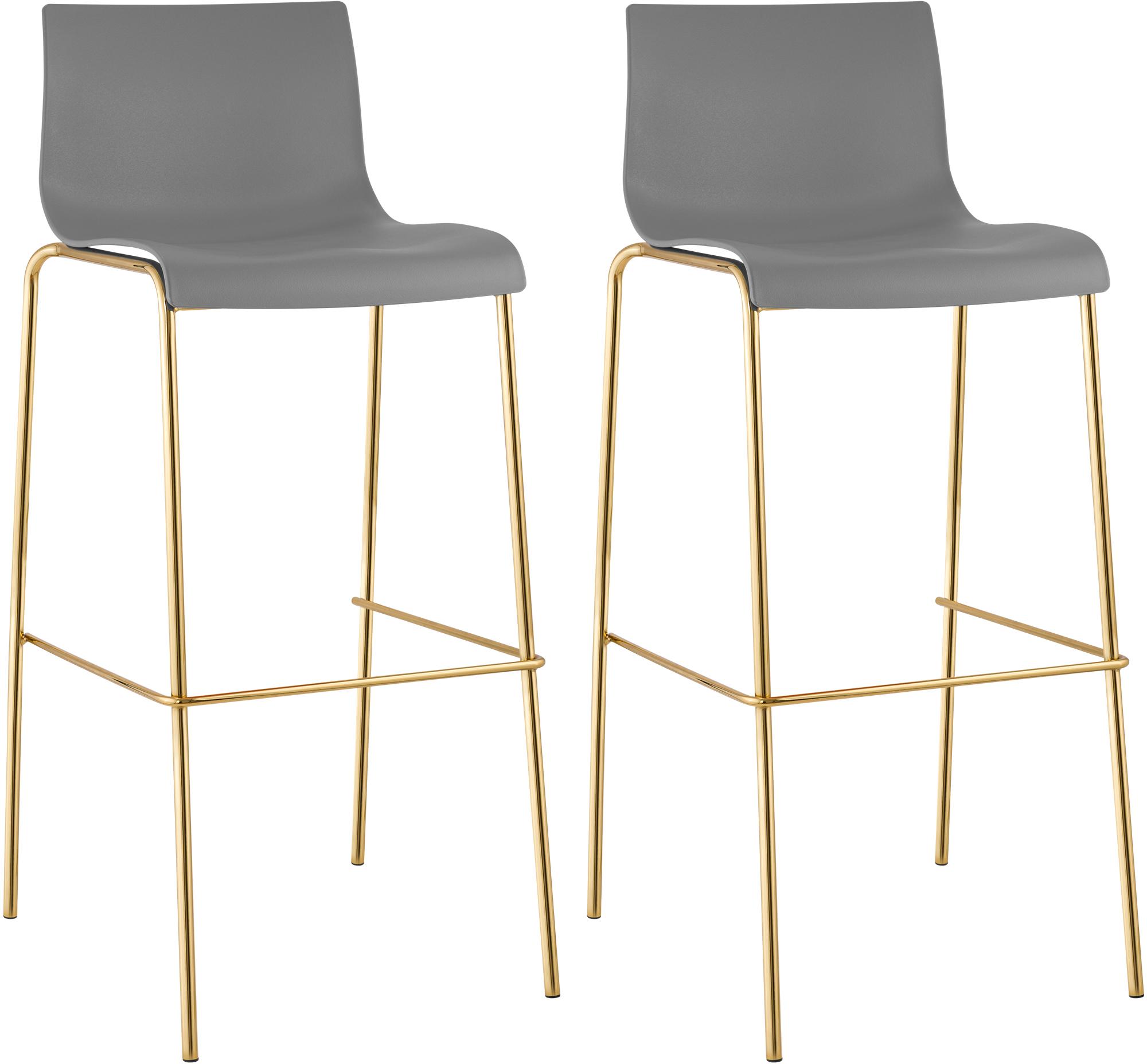 Set de 2 taburetes de bar Hover de plástico, base de 4 patas en color dorado
