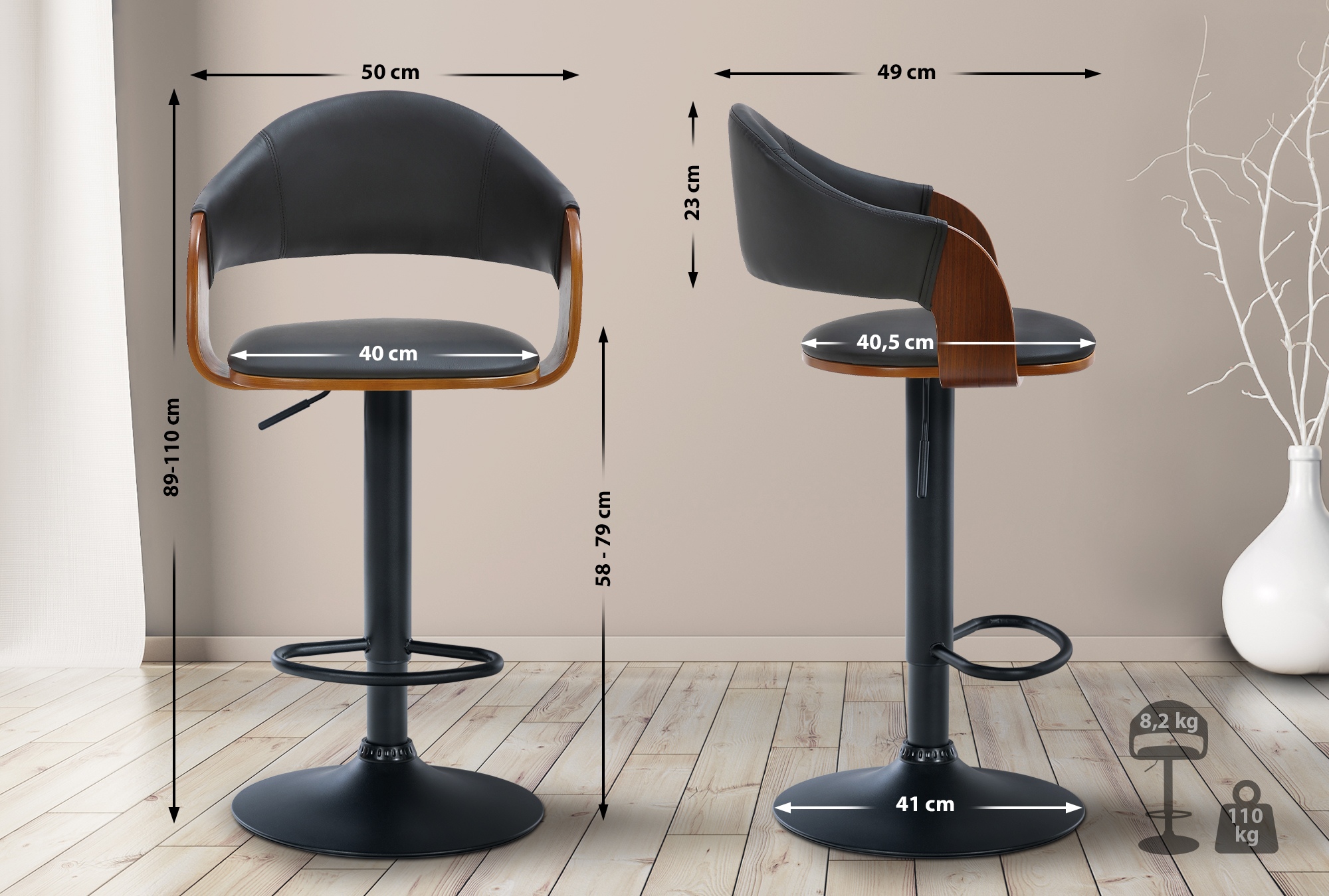 Taburete de bar Nilse en cuero sintético