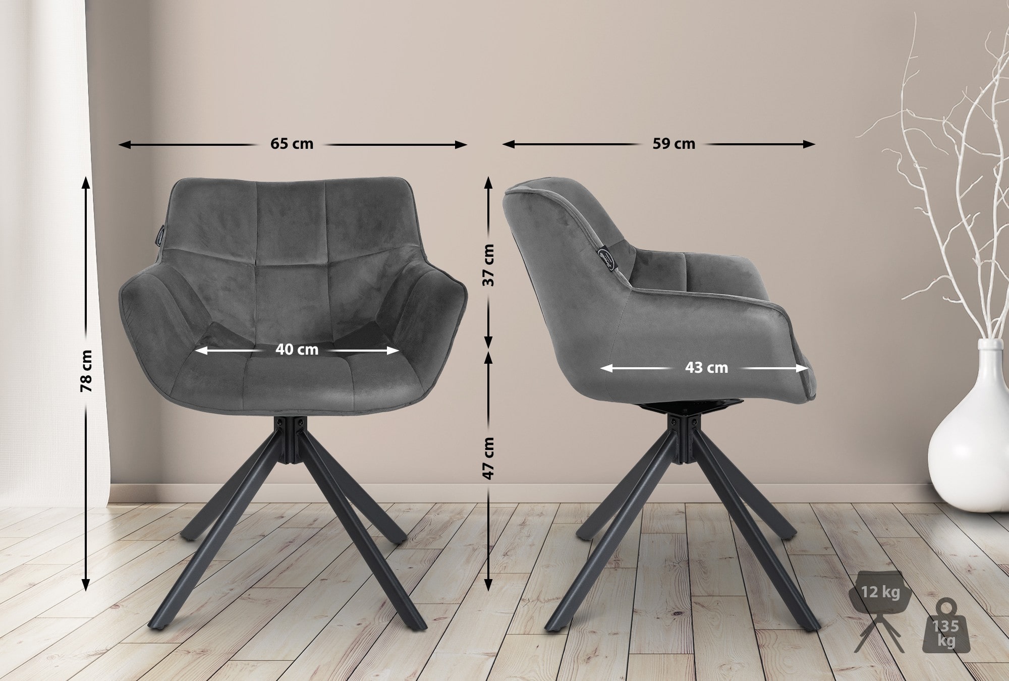 Silla de comedor Westport en terciopelo