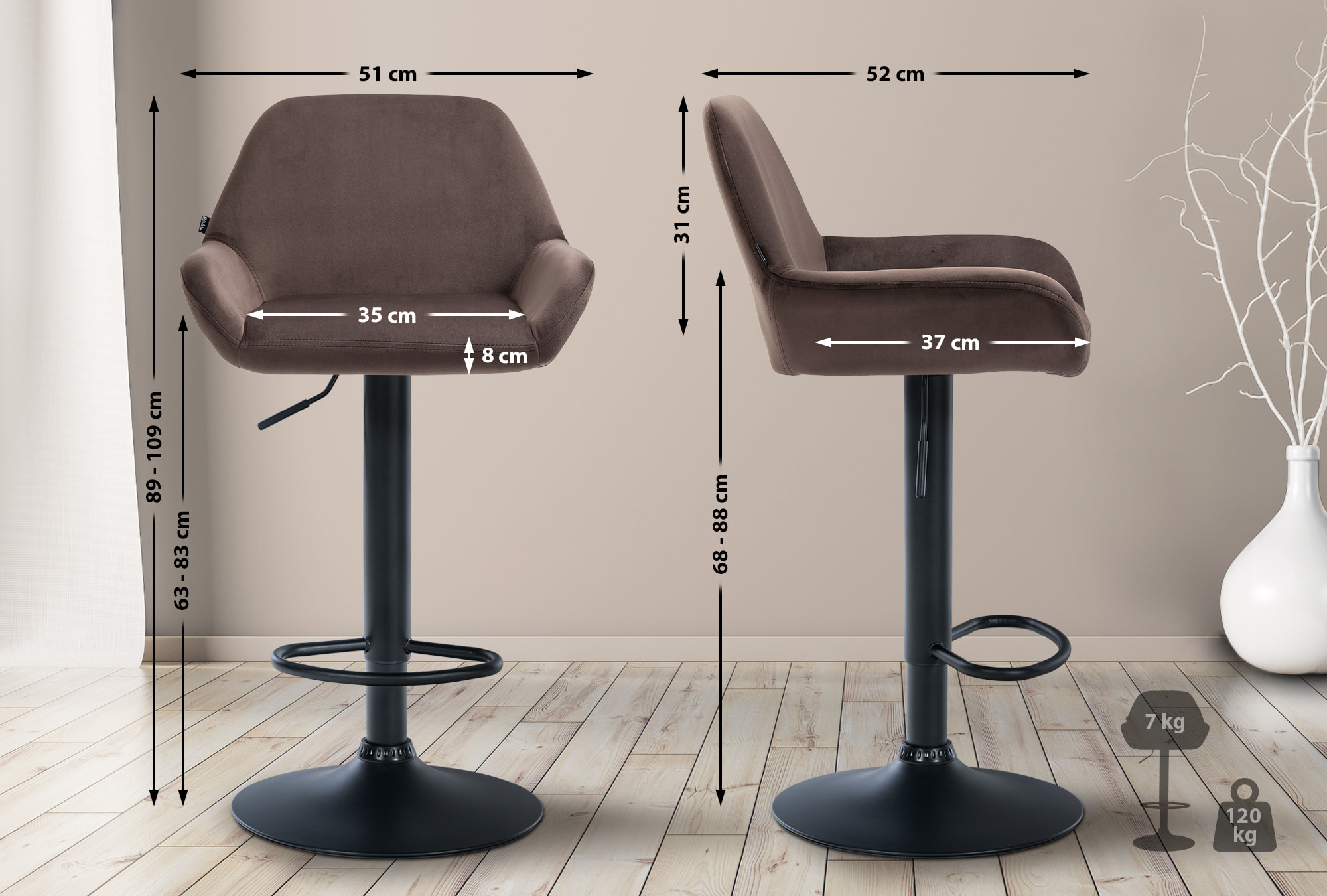 Set de 2 Taburetes de cocina Braga en terciopelo