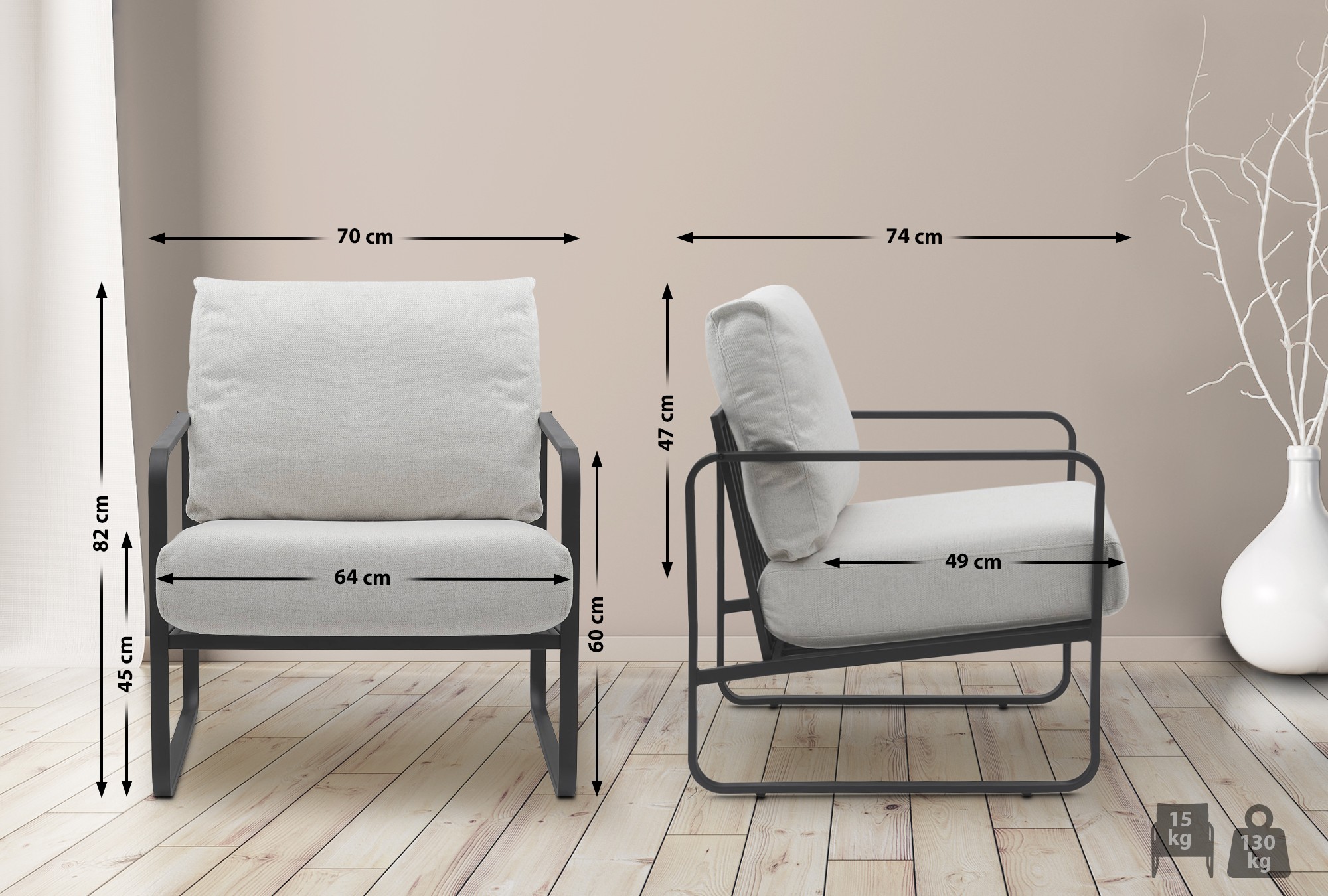 Sillón Manea en polipiel o tela