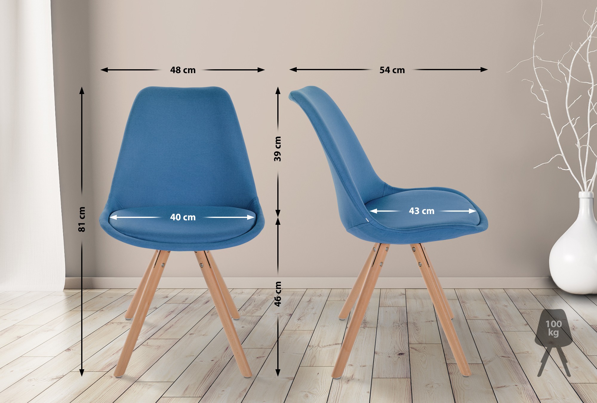 Silla de salón Sofia tapizada en tela
