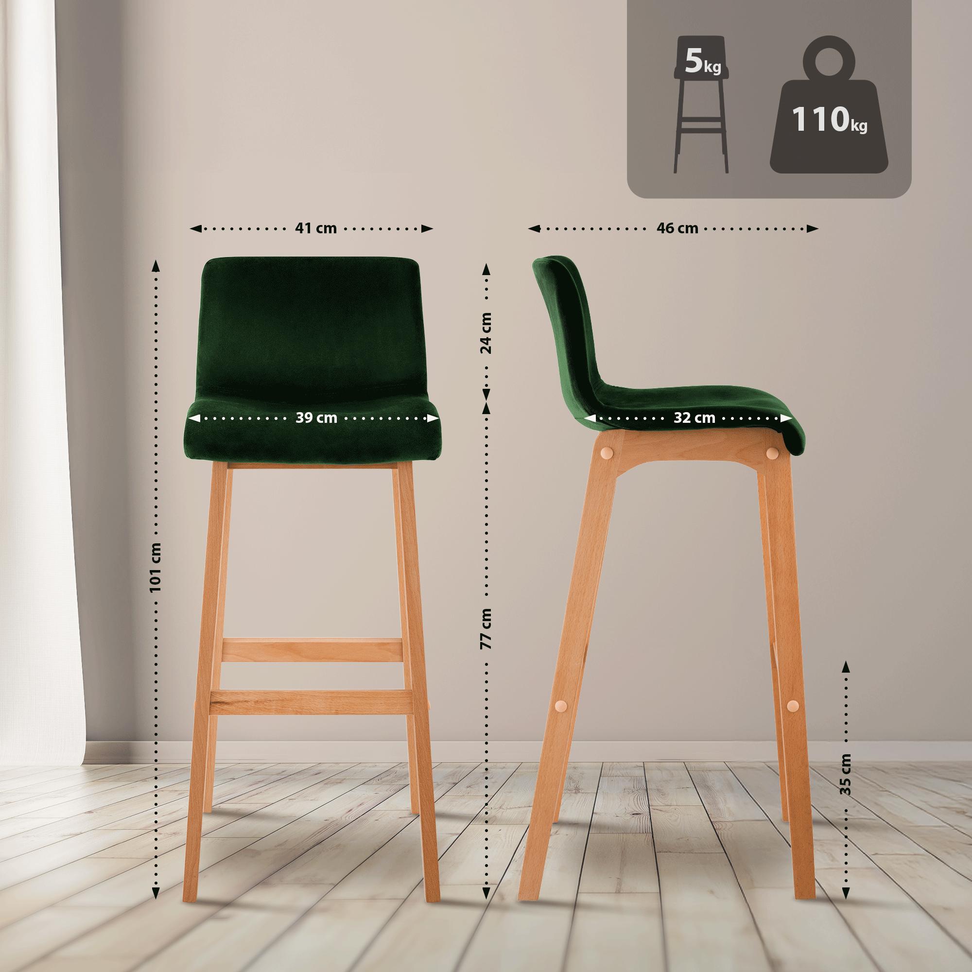 Taburete de bar Hover terciopelo estructura de cuatro patas Natura