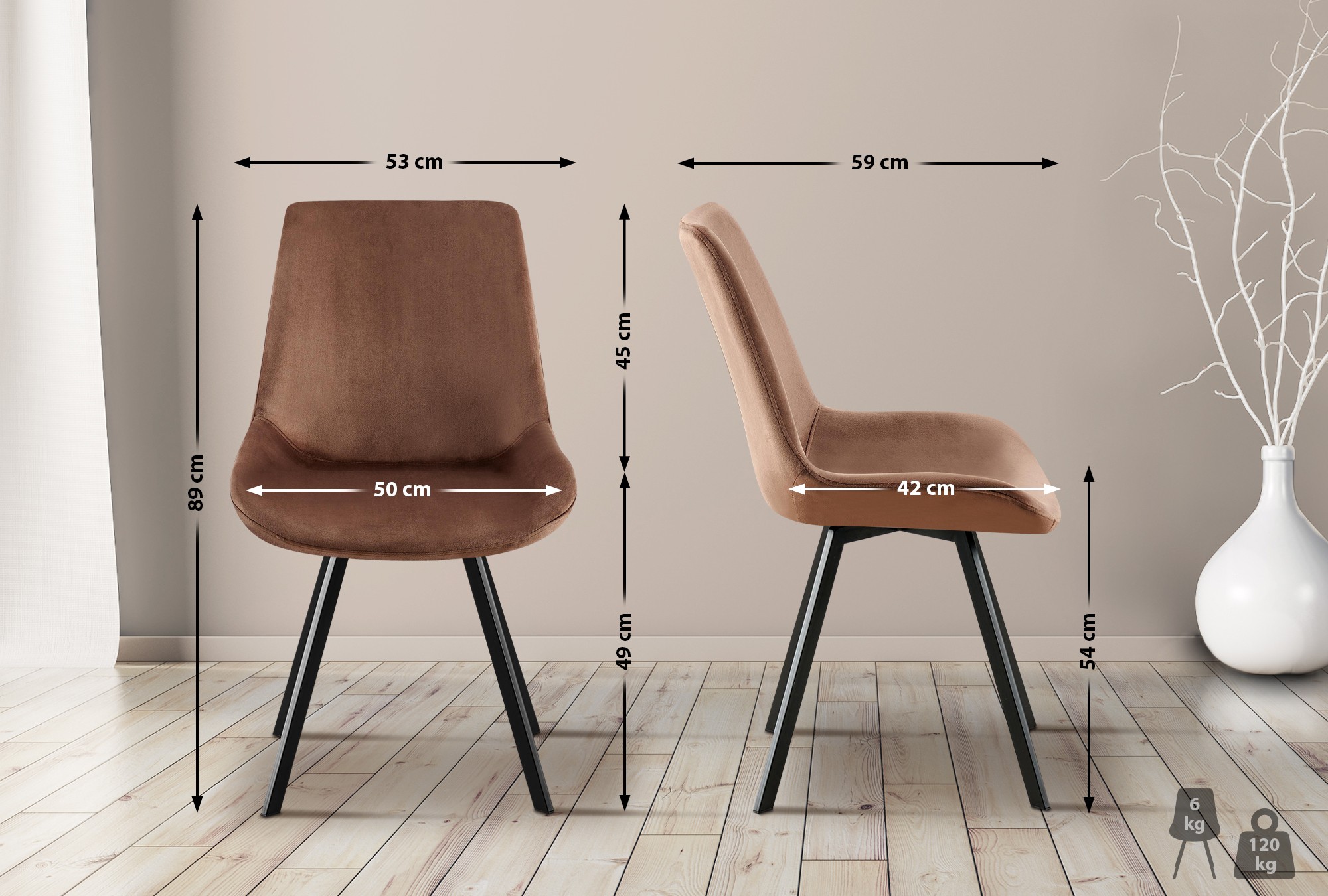 Lote de 2 sillas de comedor Lewes terciopelo