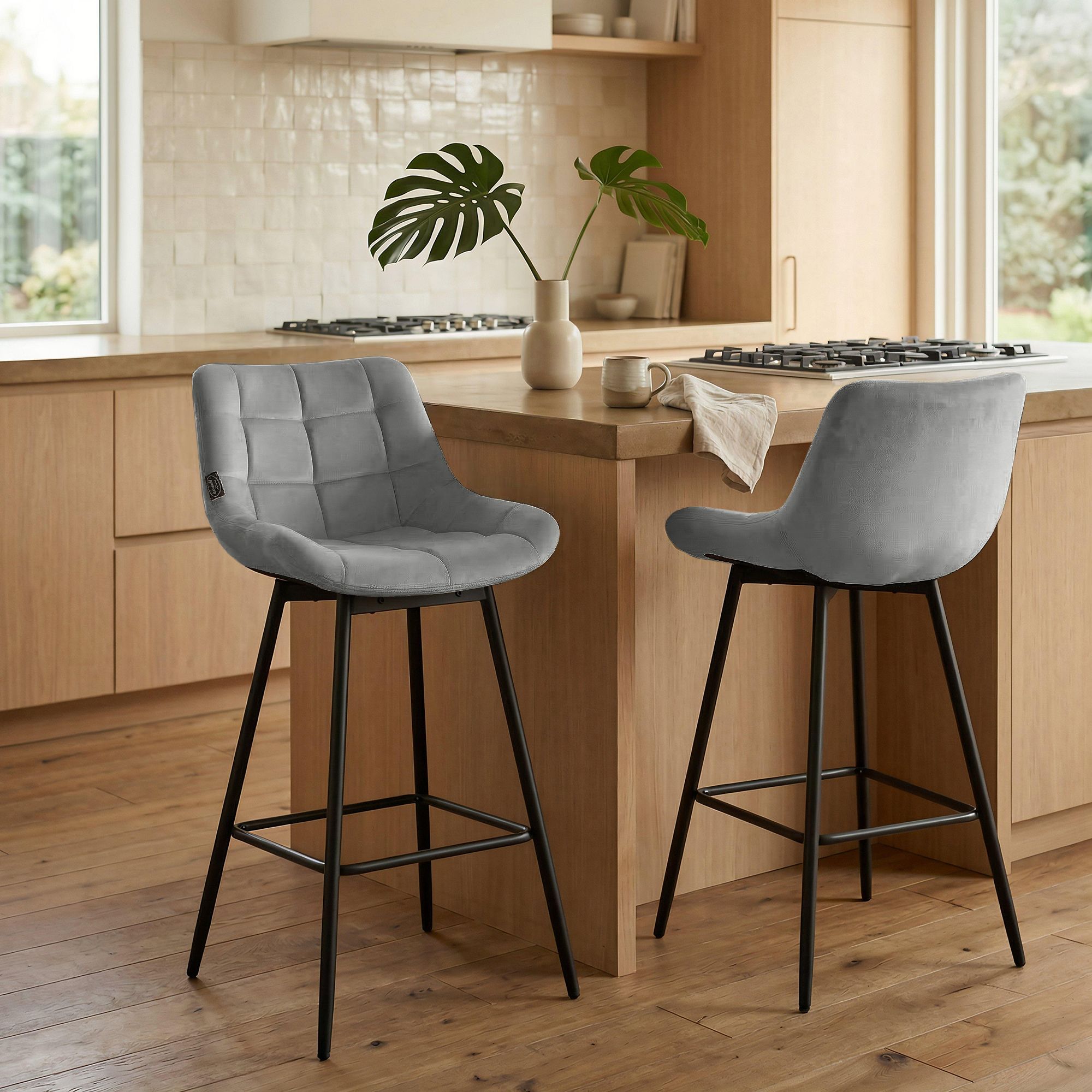 Taburete de Bar Weston Giratorio 180 grados | Taburete Alto con Respaldo y Asiento Acolchado