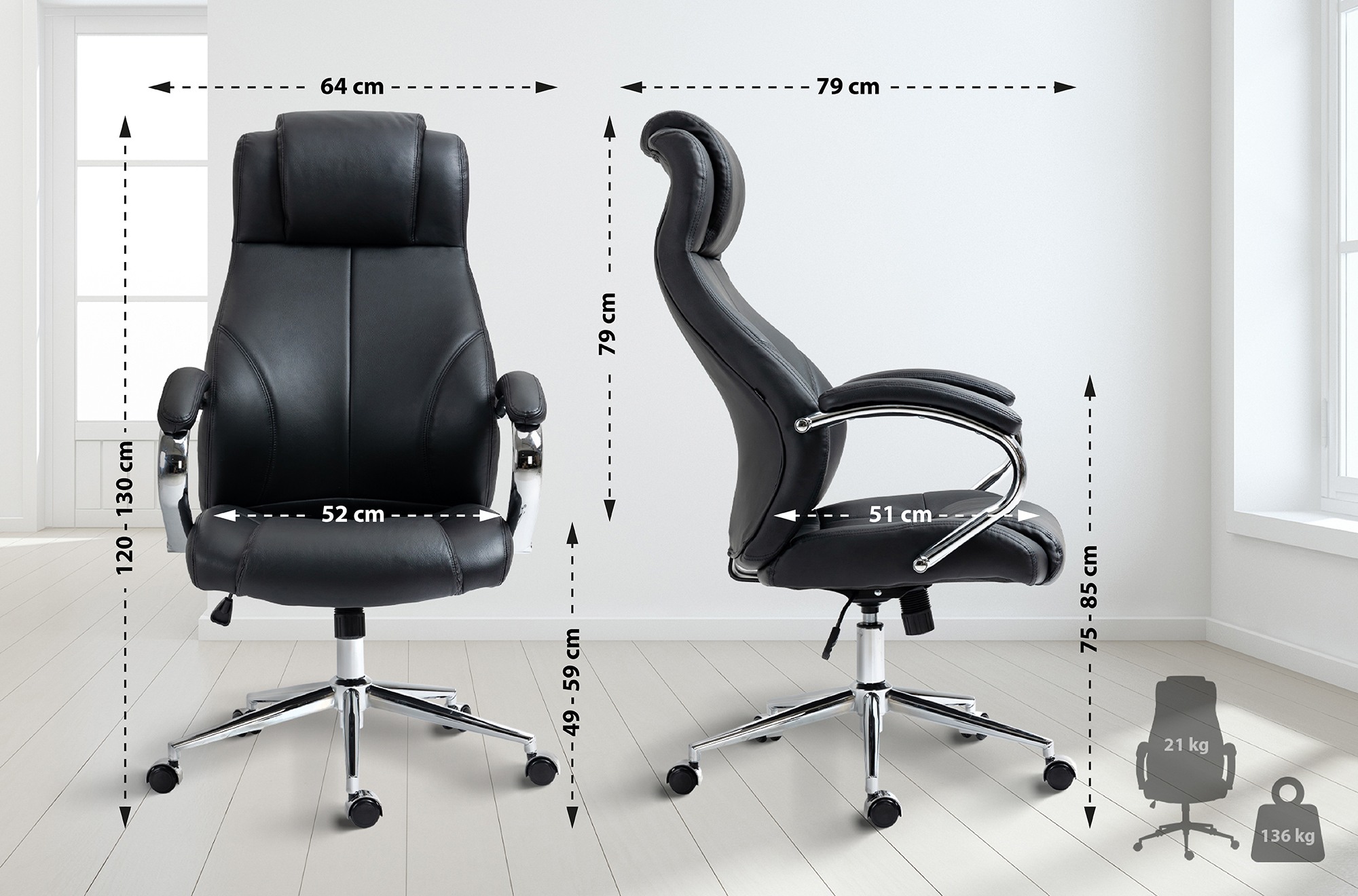 Silla de oficina Salford de cuero auténtico