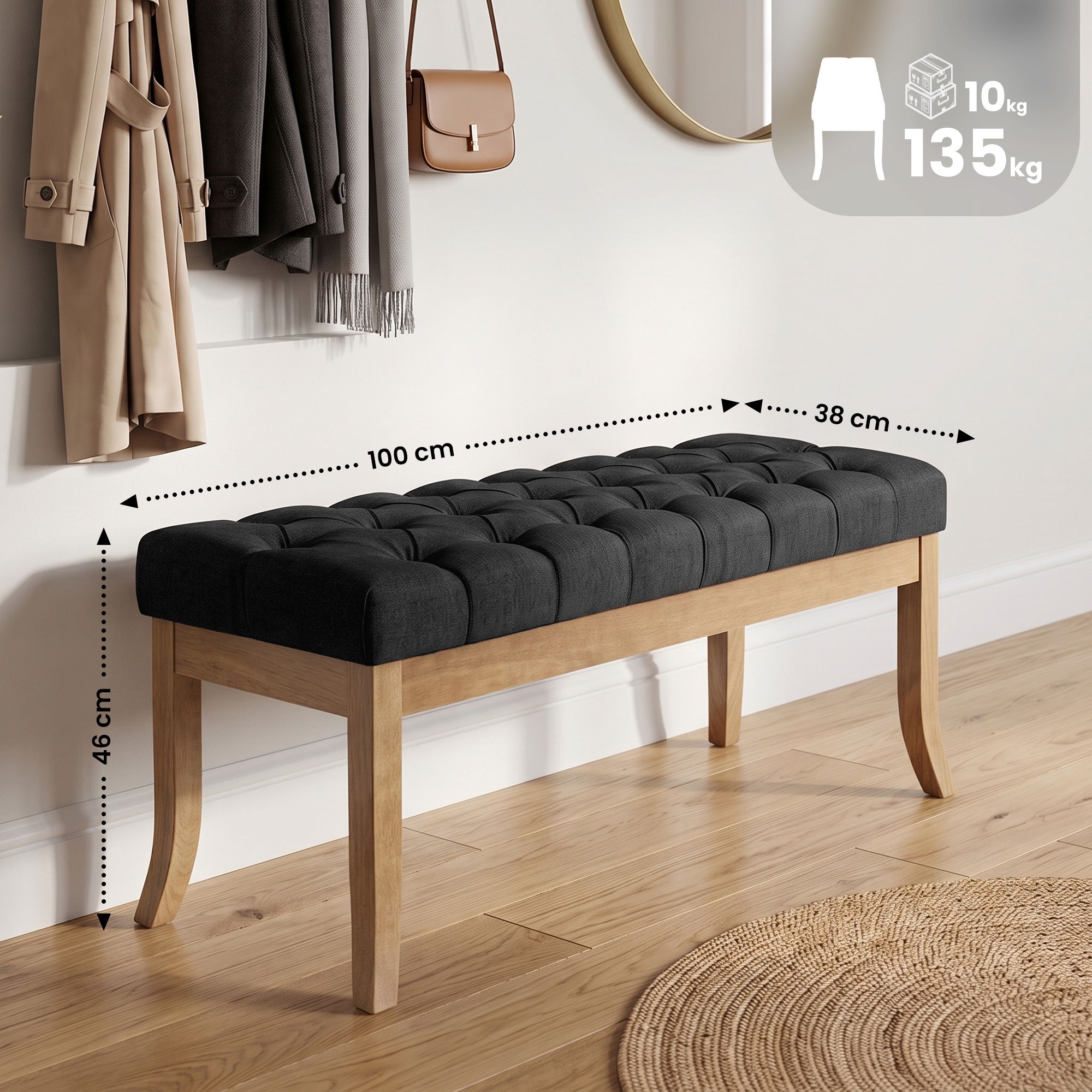 Banco Recibidor Ramses En Tela & Madera Clara