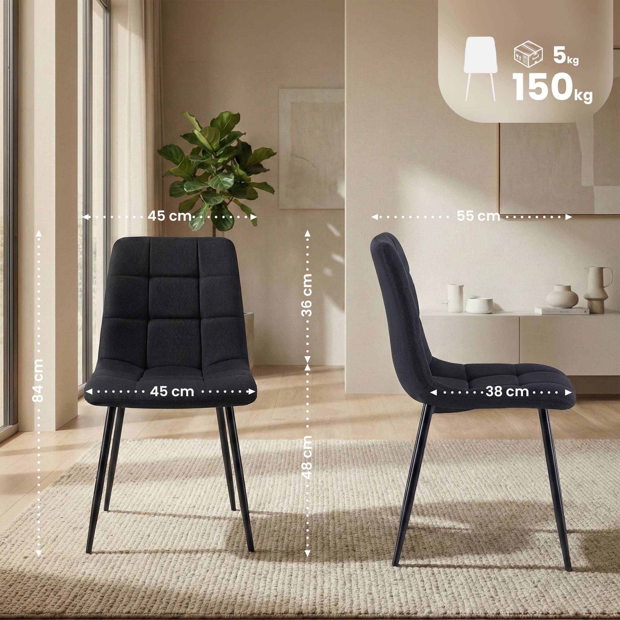 Juego de 4 sillas de comedor Antibes tapizadas en tela
