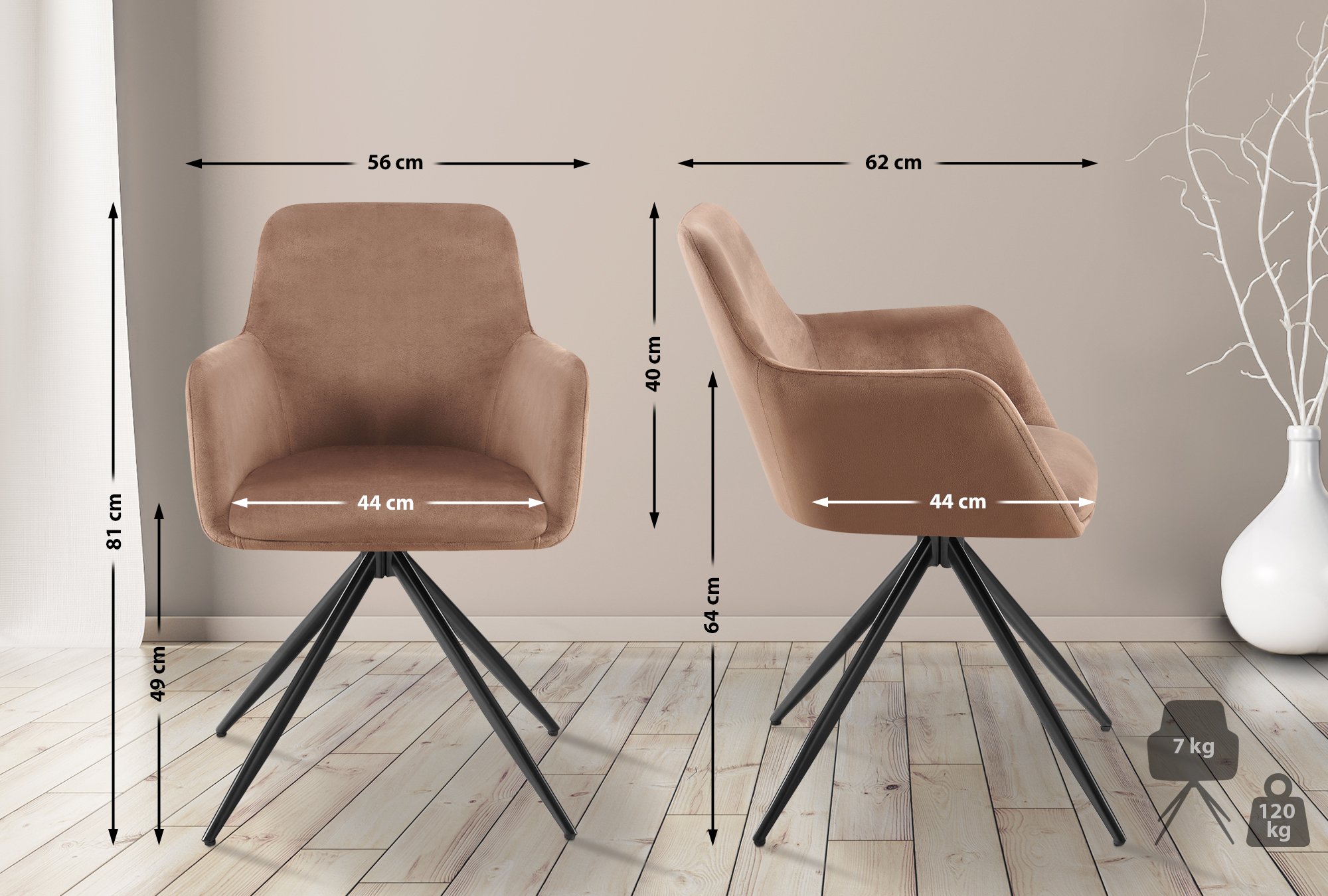 Silla de comedor Olema en terciopelo
