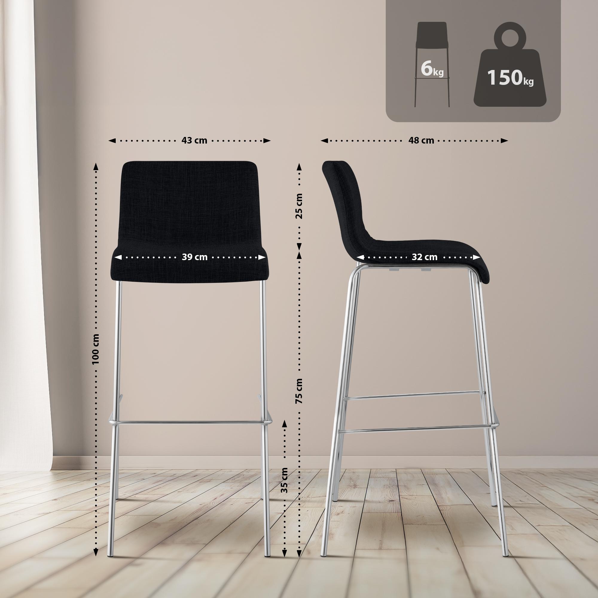 Juego de 2 taburetes de bar Hover, tela, base de cuatro patas