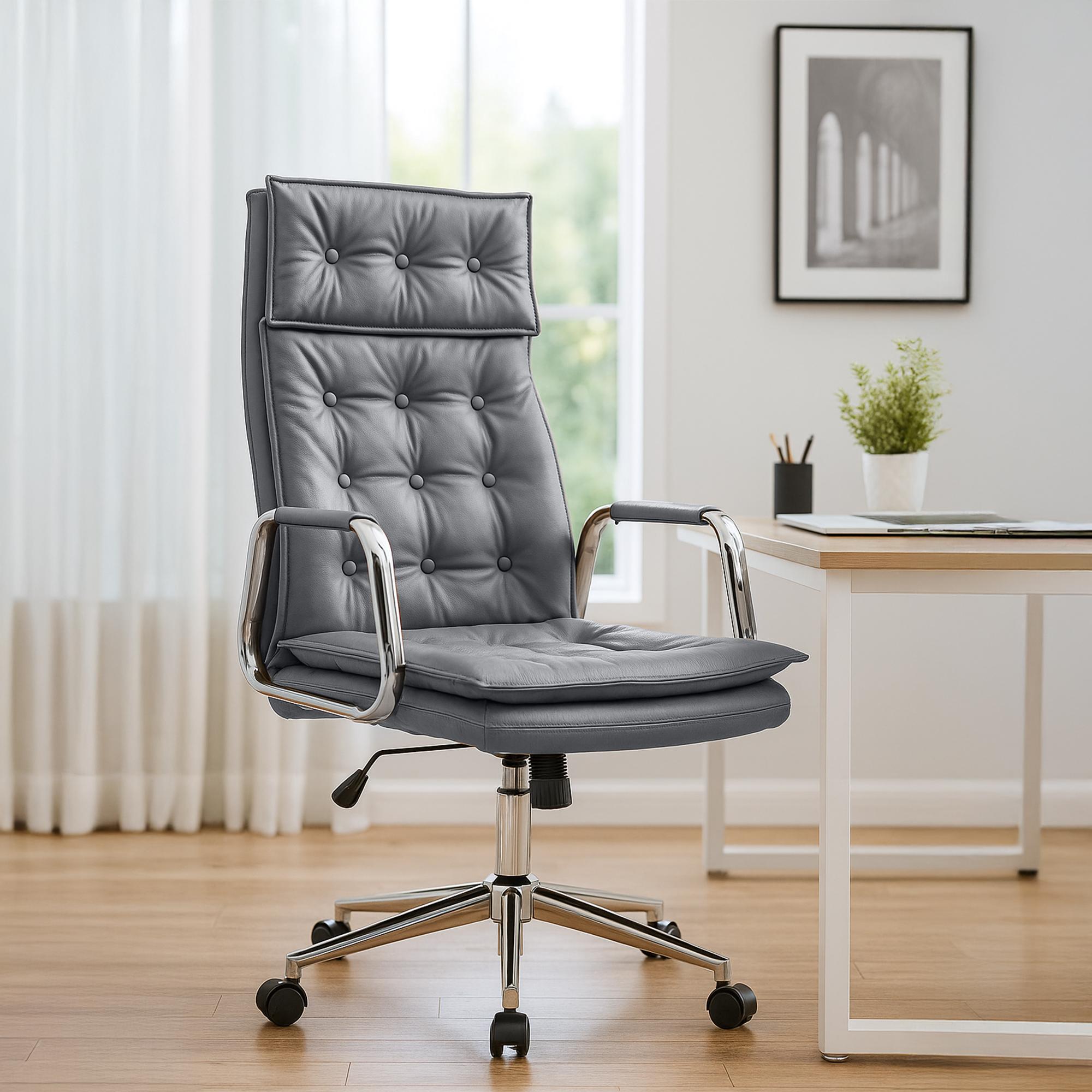 Silla de oficina Sotira de cuero genuino