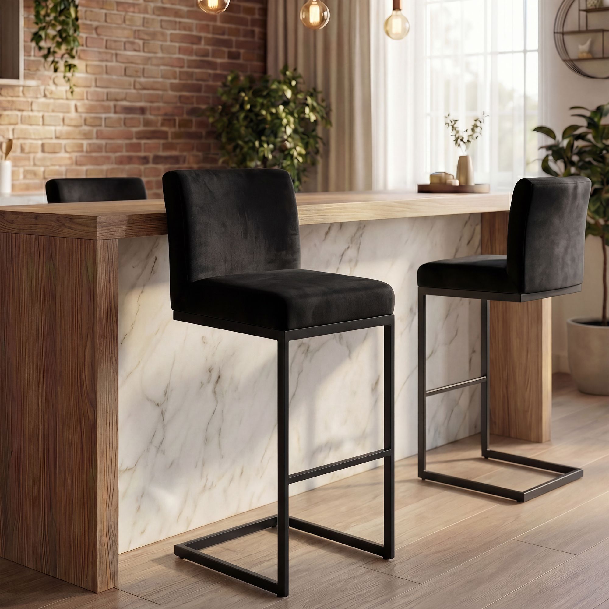 Set de 2 taburetes de bar Hopewell de terciopelo