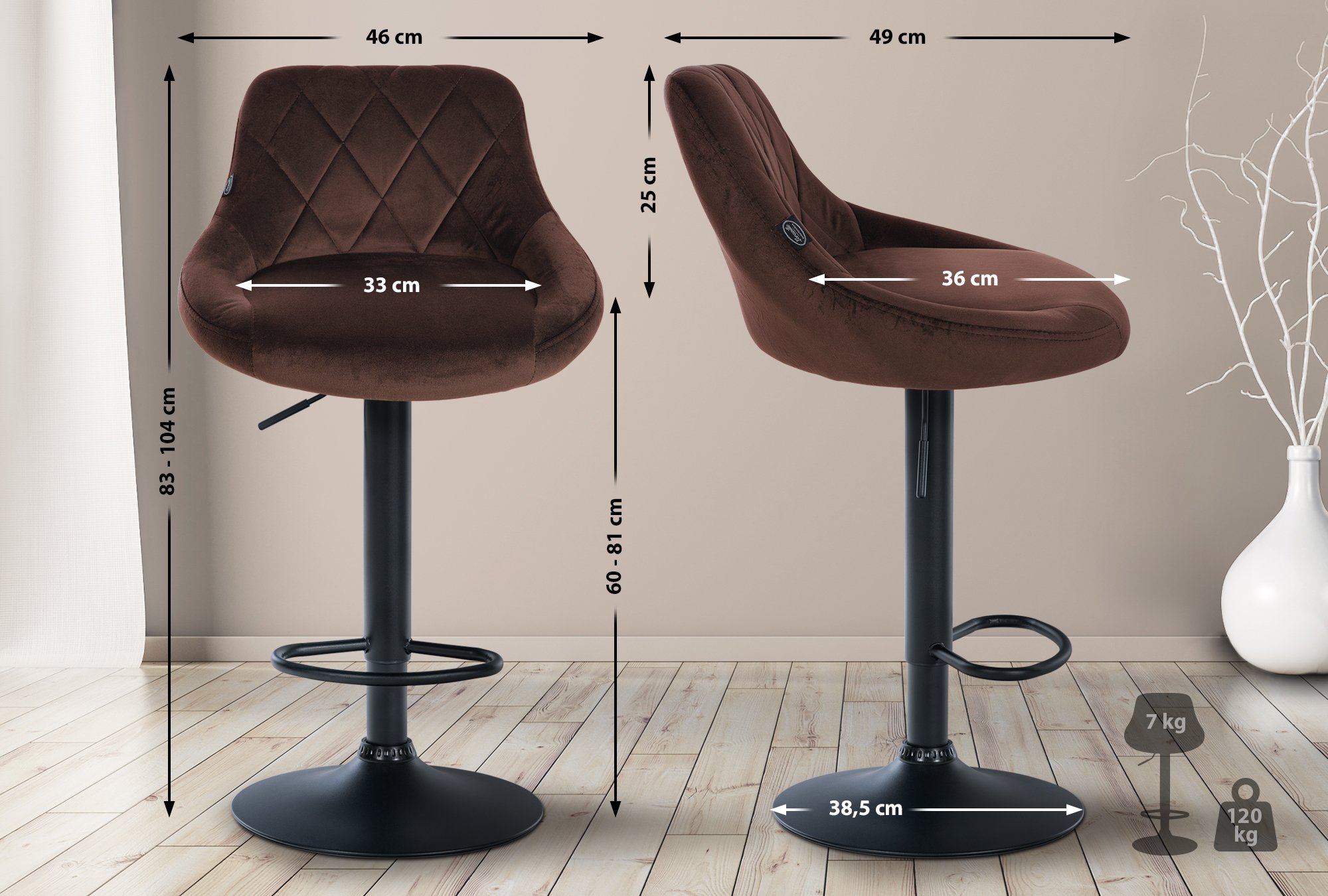 Taburete de bar Lazio en terciopelo