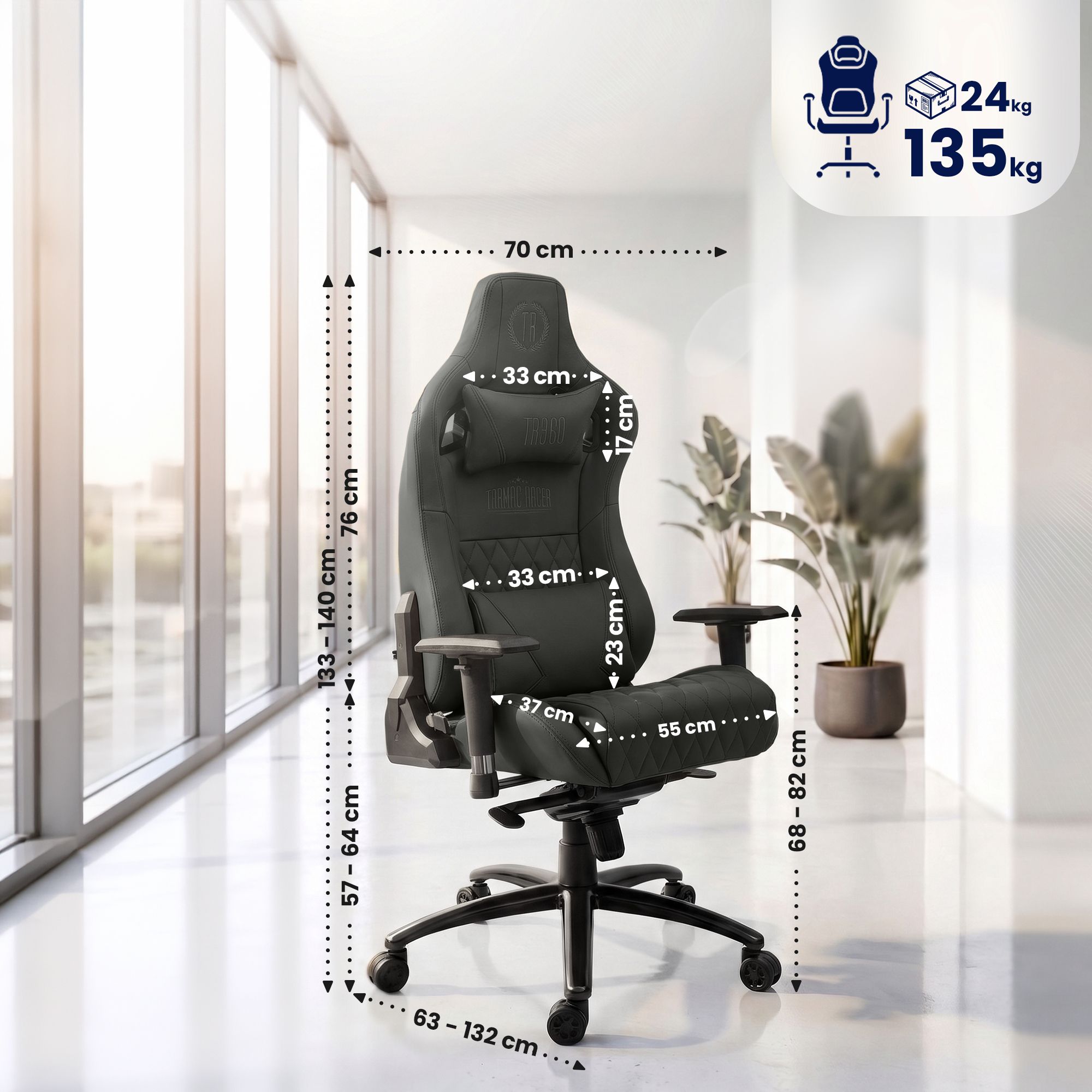 Silla de oficina Keren de cuero genuino
