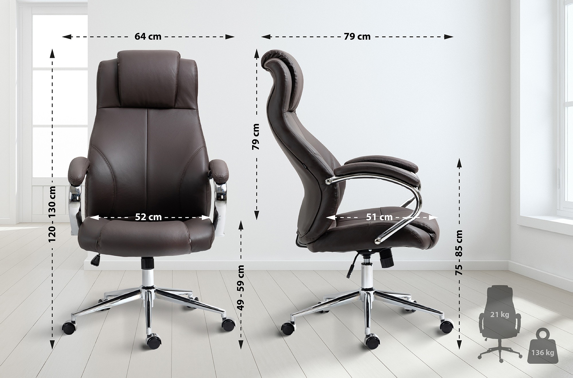 Silla de oficina Salford de cuero auténtico