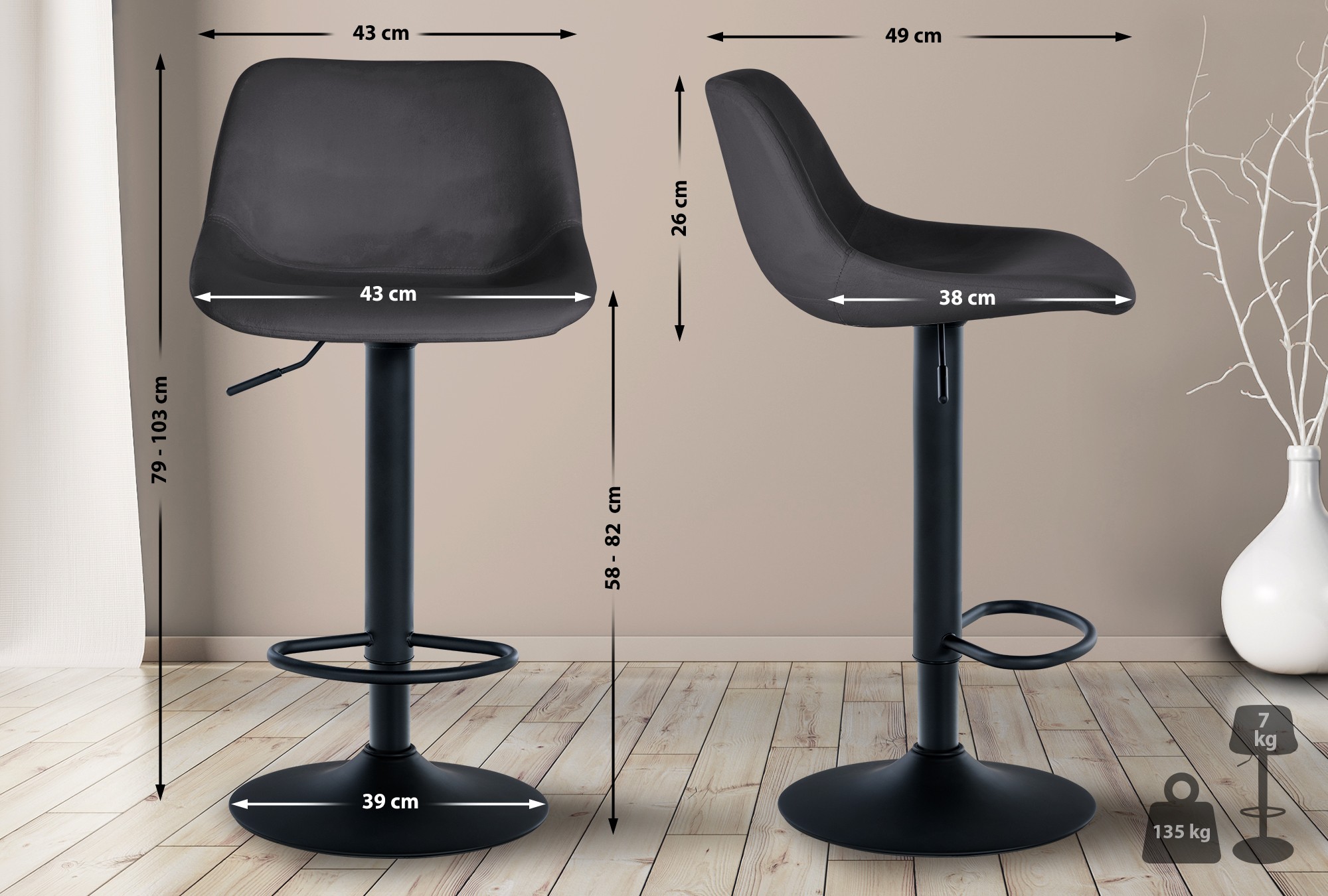 Set de 2 Taburetes de bar Loft