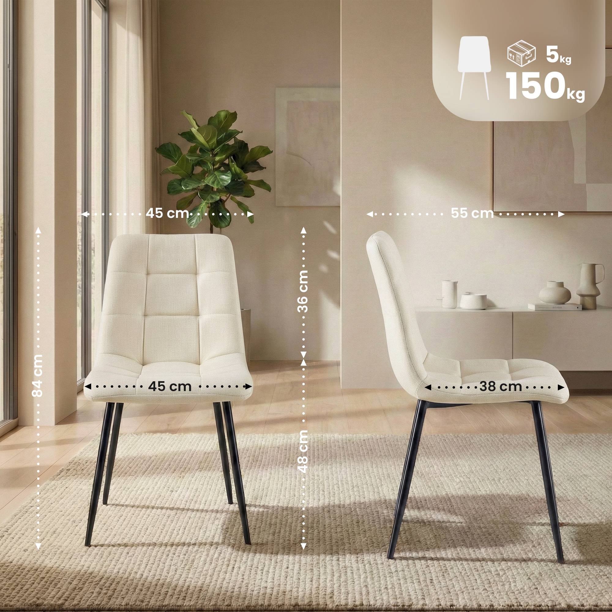 Juego de 4 sillas de comedor Antibes tapizadas en tela