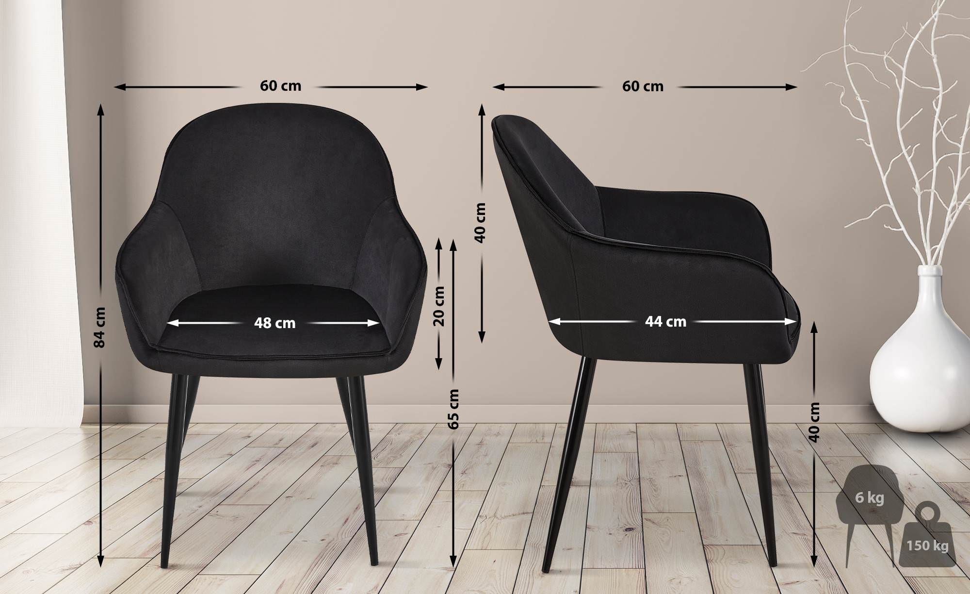Set de 2 Sillas de comedor Boise en terciopelo