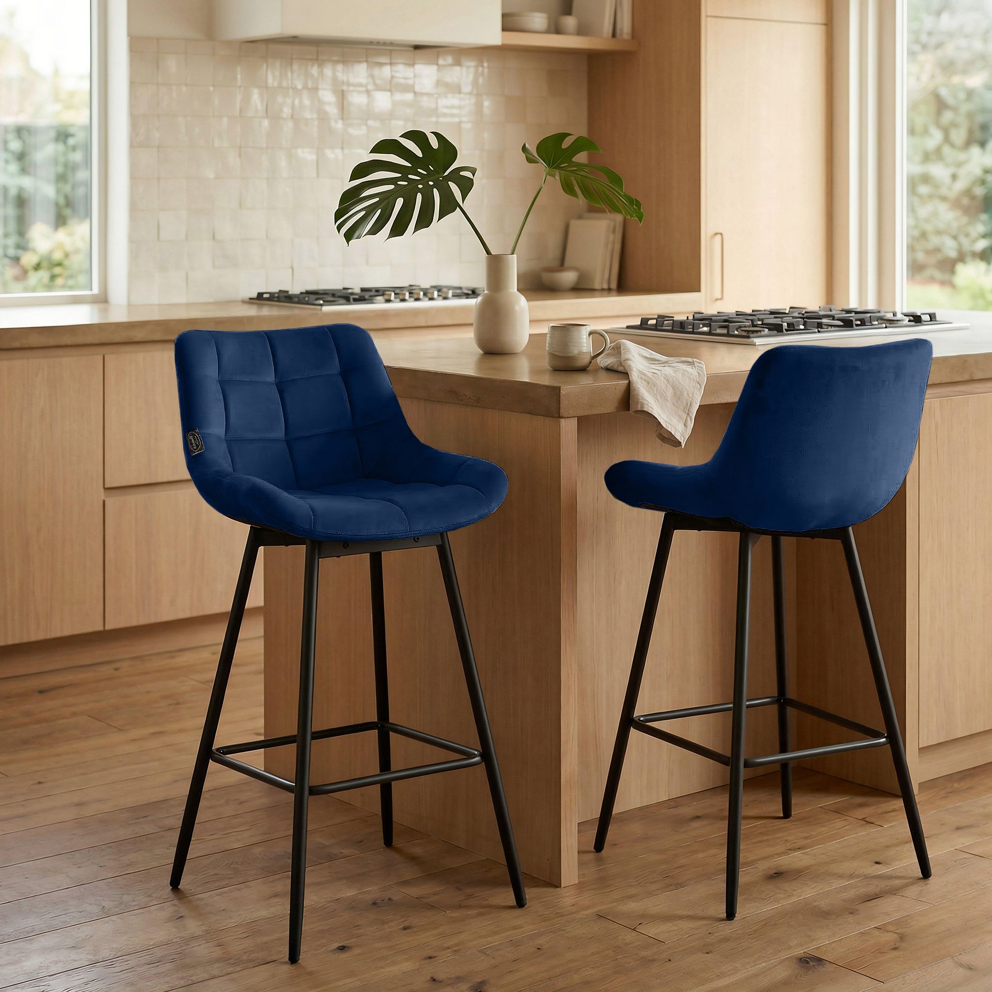 Taburete de Bar Weston Giratorio 180 grados | Taburete Alto con Respaldo y Asiento Acolchado