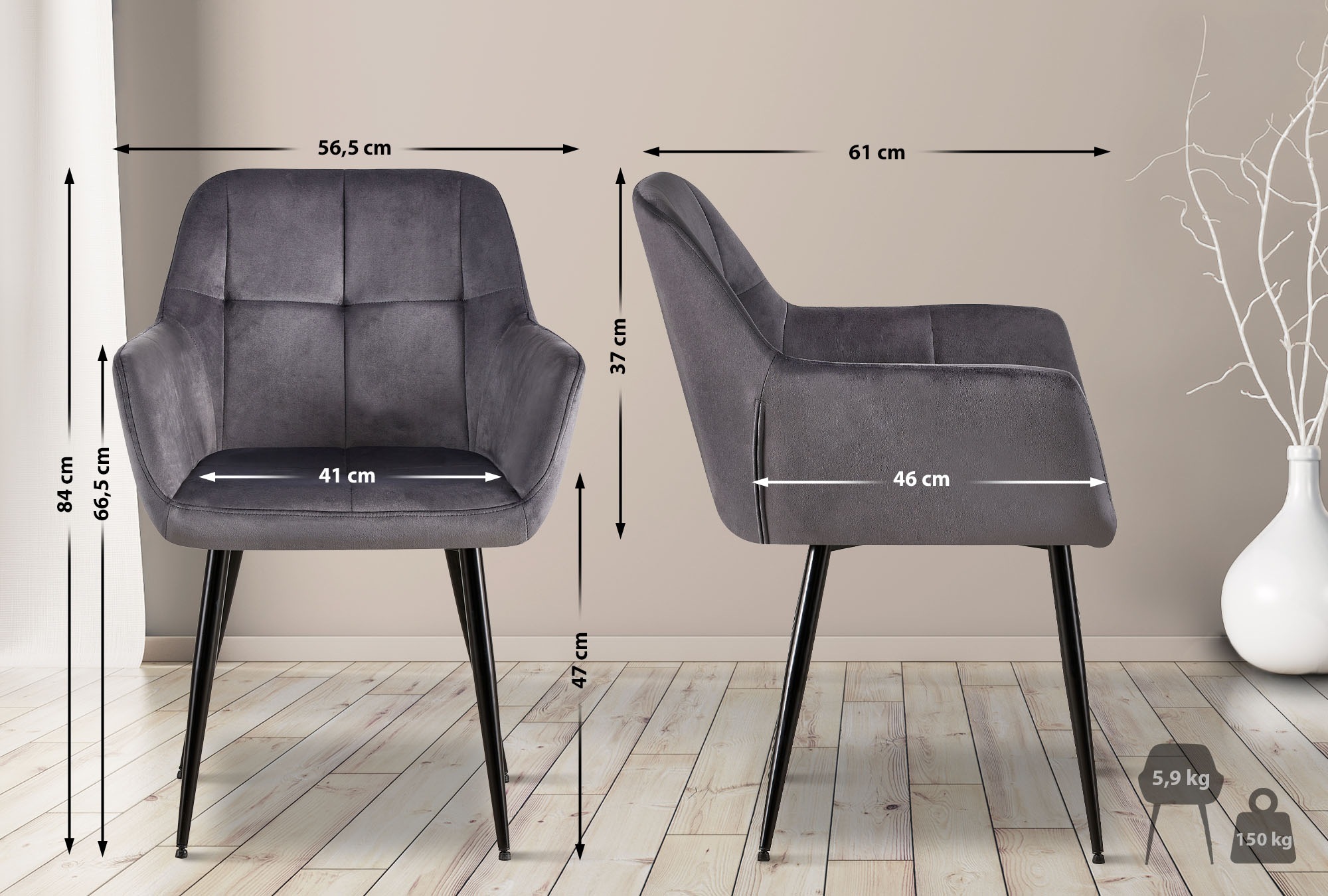 Silla de salón Emia en terciopelo