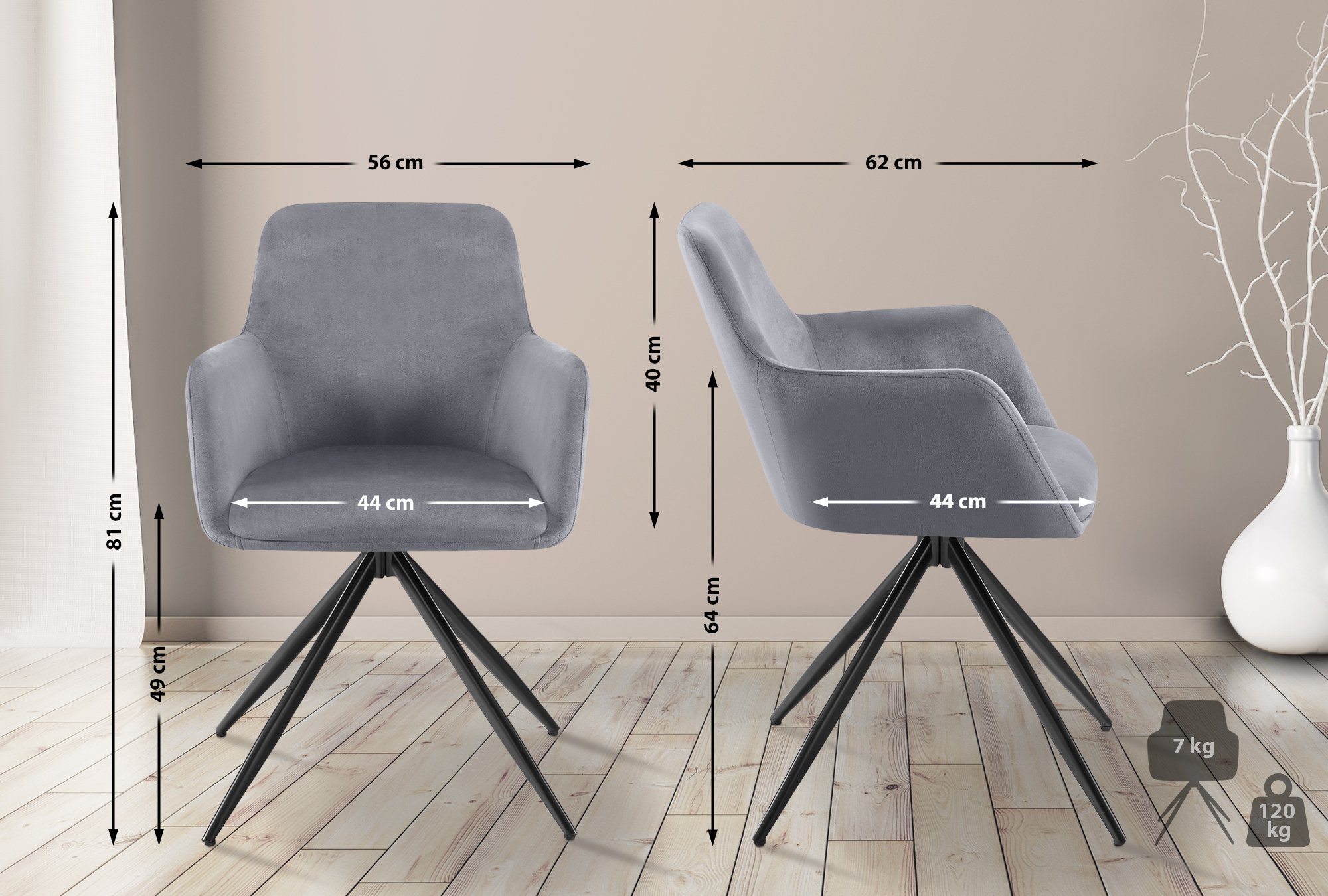 Silla de comedor Olema en terciopelo