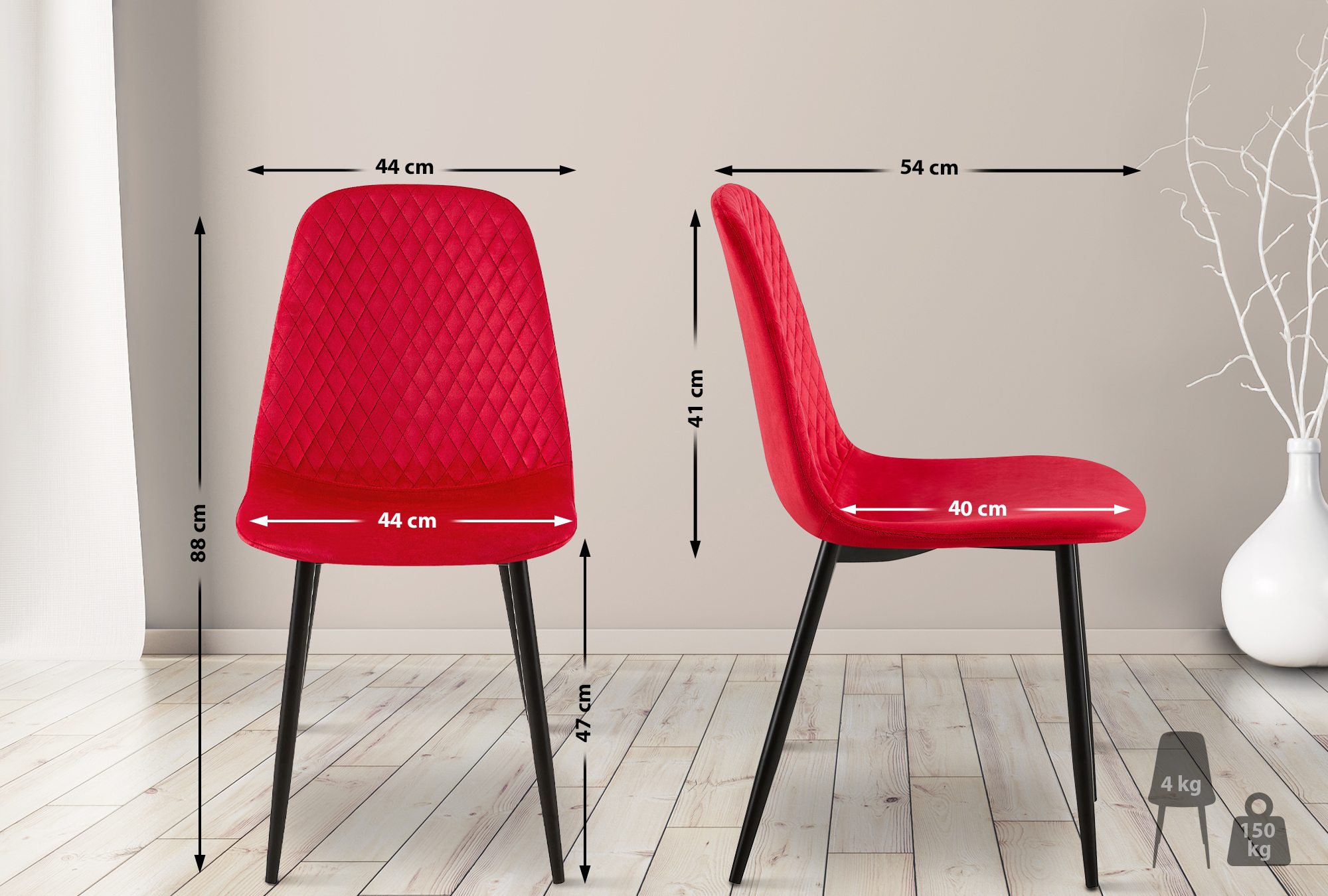 Set de 4 sillas de comedor Giverny en tela o terciopelo