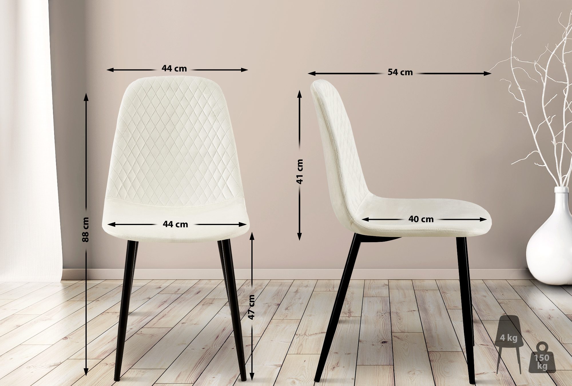 Set de 4 sillas de comedor Giverny en tela o terciopelo