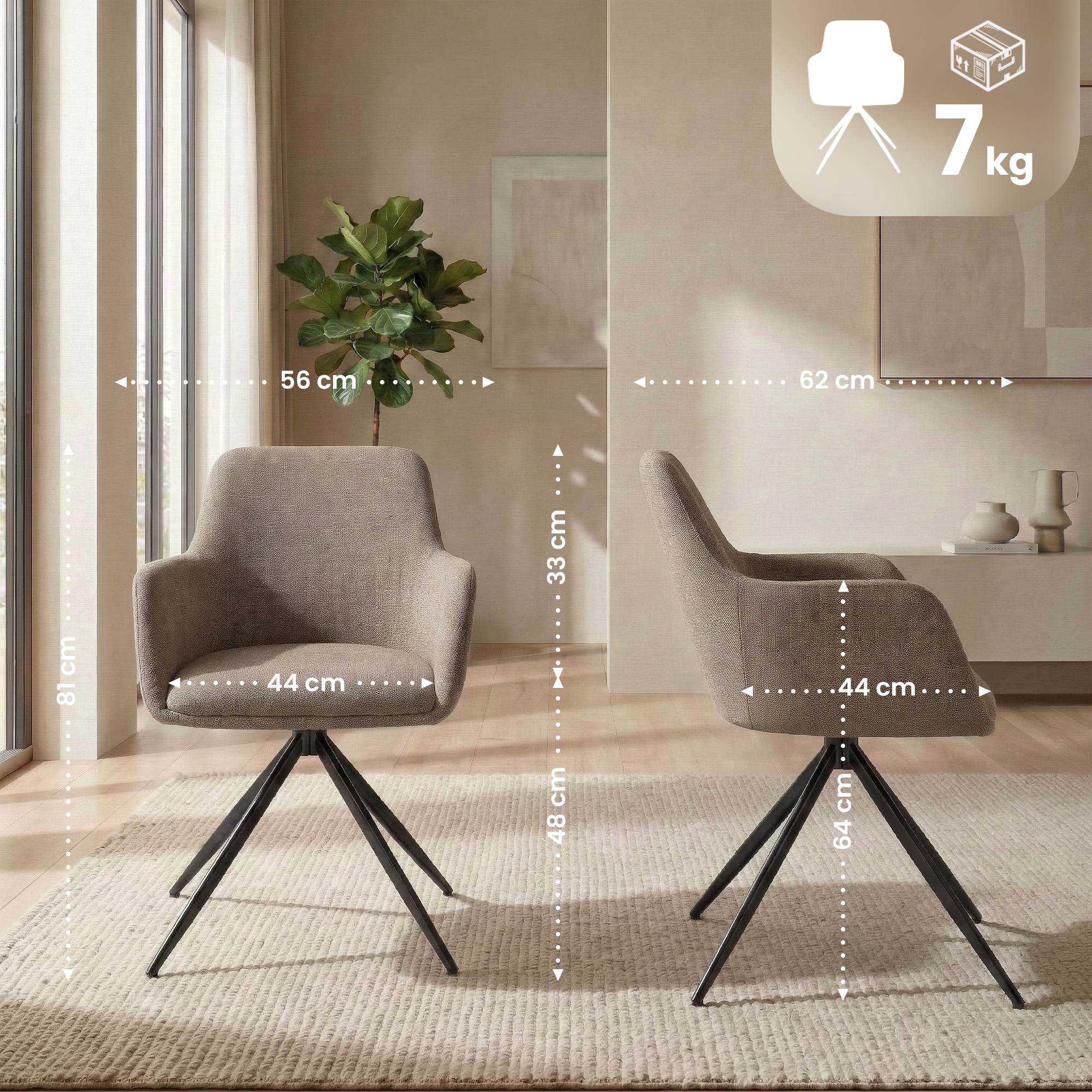 Silla de comedor Olema tapizada en tela